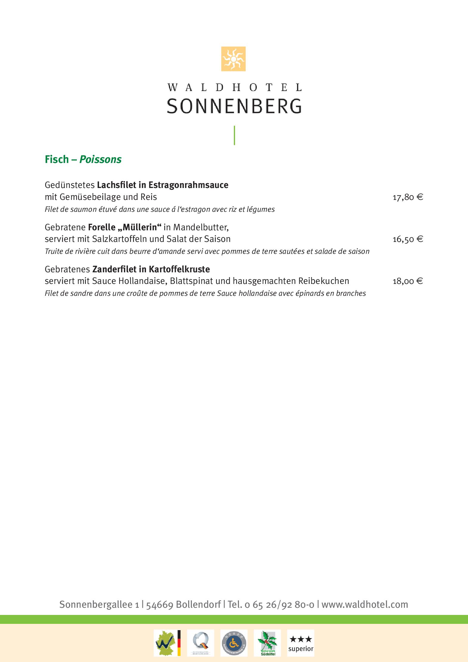 Speisekarte Restaurant Bellevue im Waldhotel Sonnenberg in Bollendorf, Seite 4