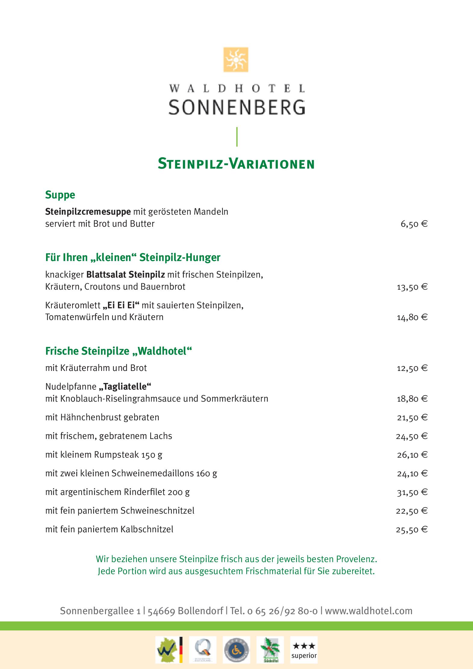 Speisekarte Restaurant Bellevue im Waldhotel Sonnenberg in Bollendorf, Seite 5