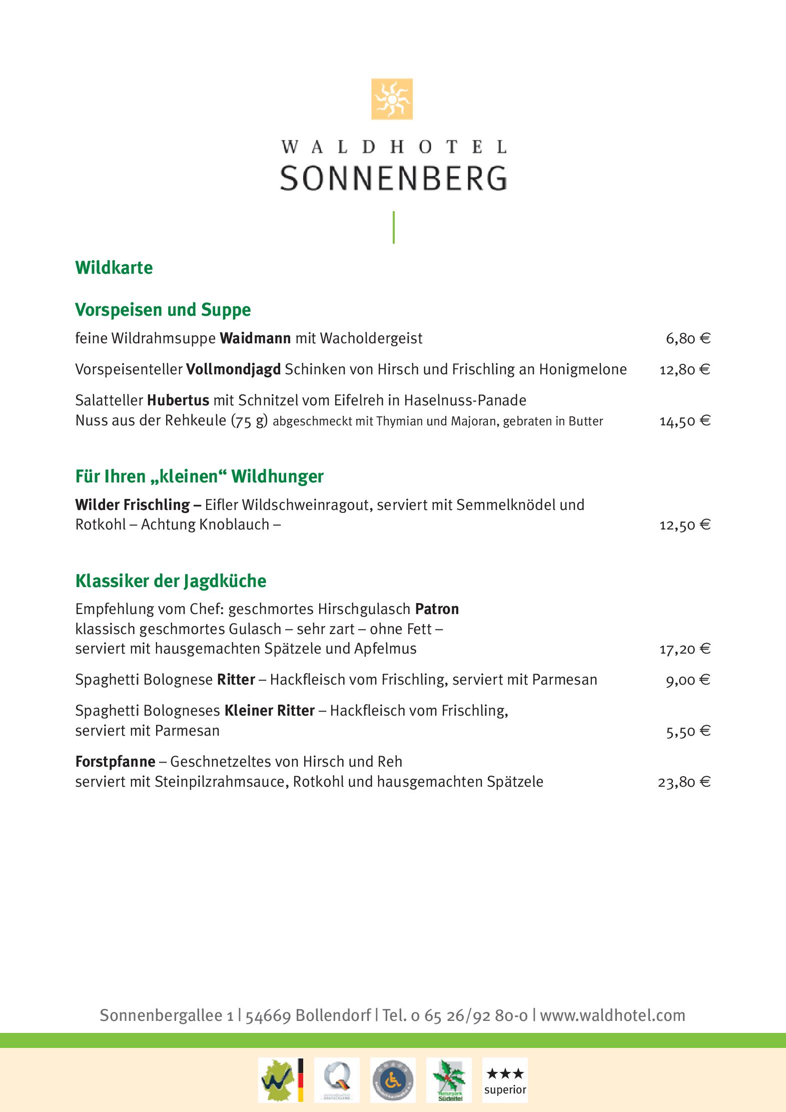 Speisekarte Restaurant Bellevue im Waldhotel Sonnenberg in Bollendorf, Seite 7