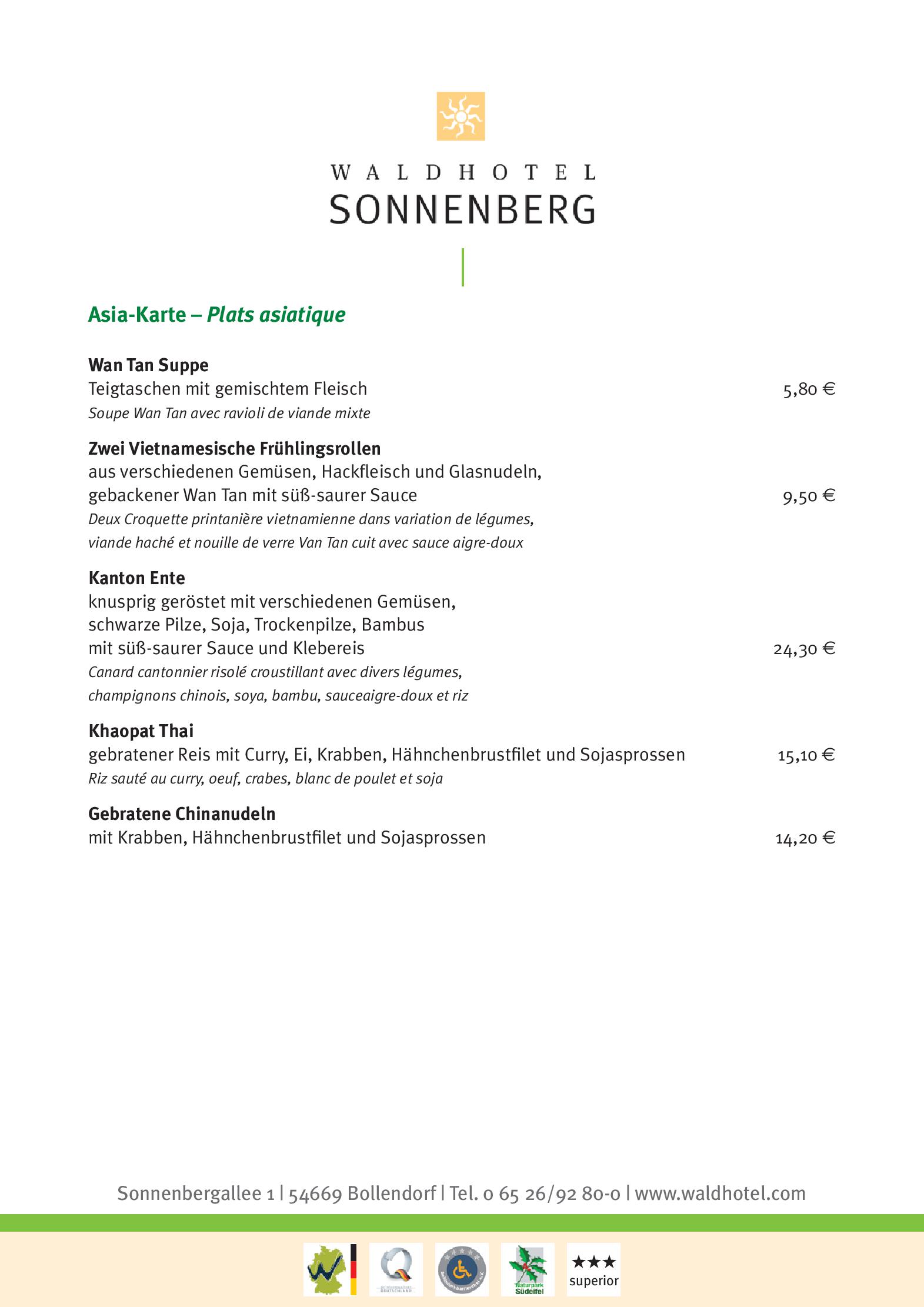 Speisekarte Restaurant Bellevue im Waldhotel Sonnenberg in Bollendorf, Seite 8