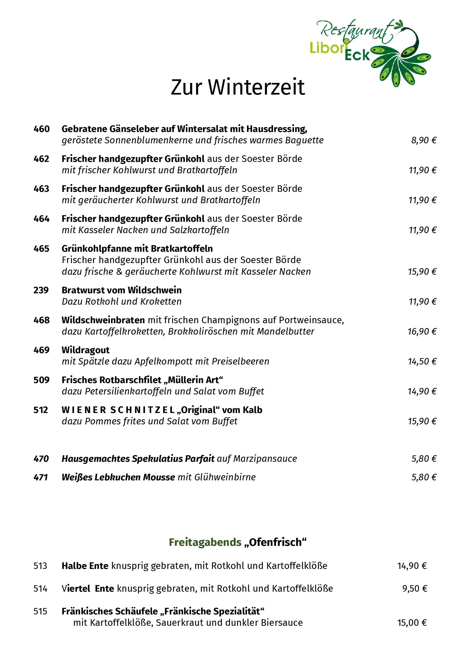 Speisekarte Libori-Eck in Paderborn, Seite 1