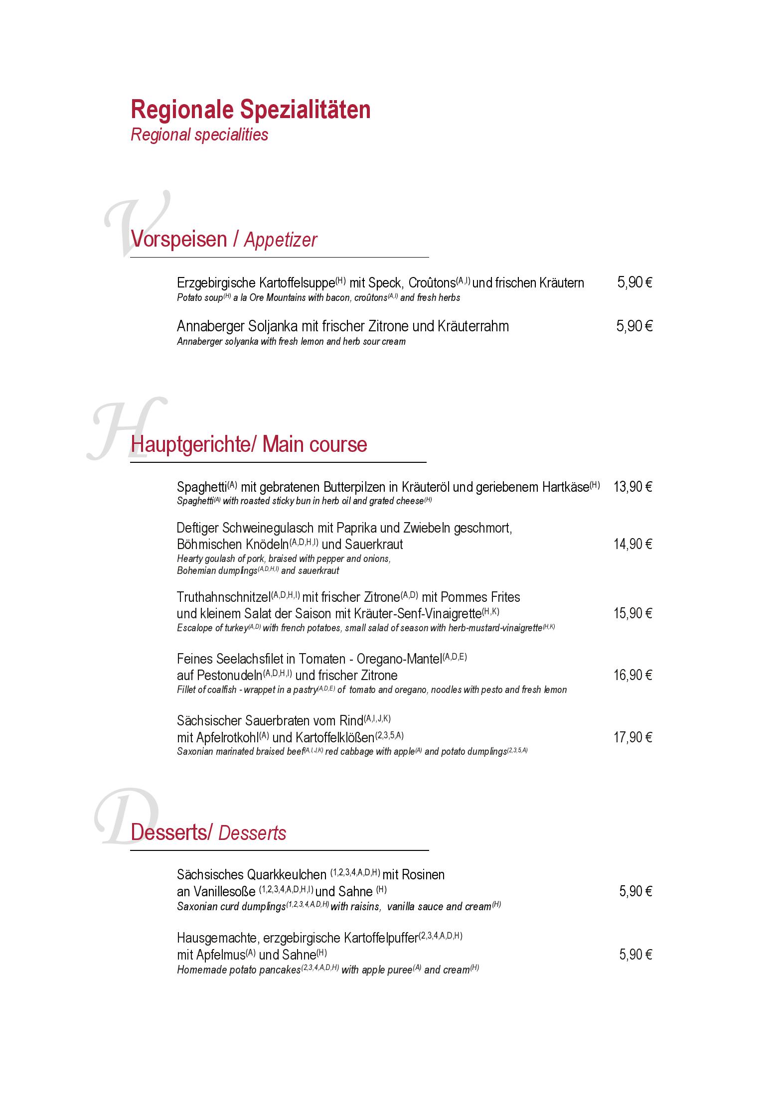 Speisekarte Loipenklause in Oberwiesenthal, Seite 1