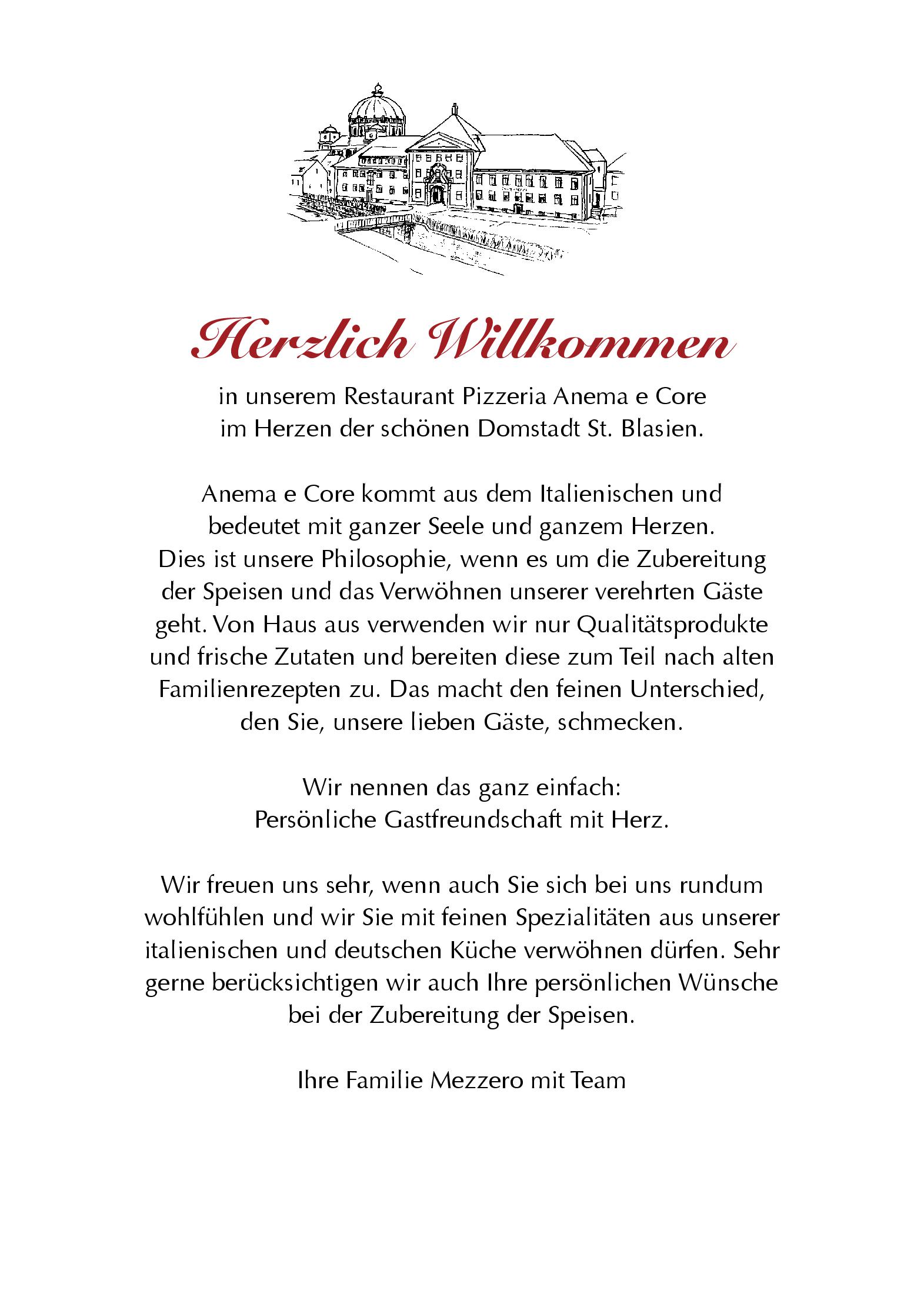 Speisekarte Restaurant und Pizzeria Klosterhof in Sankt Blasien, Seite 1