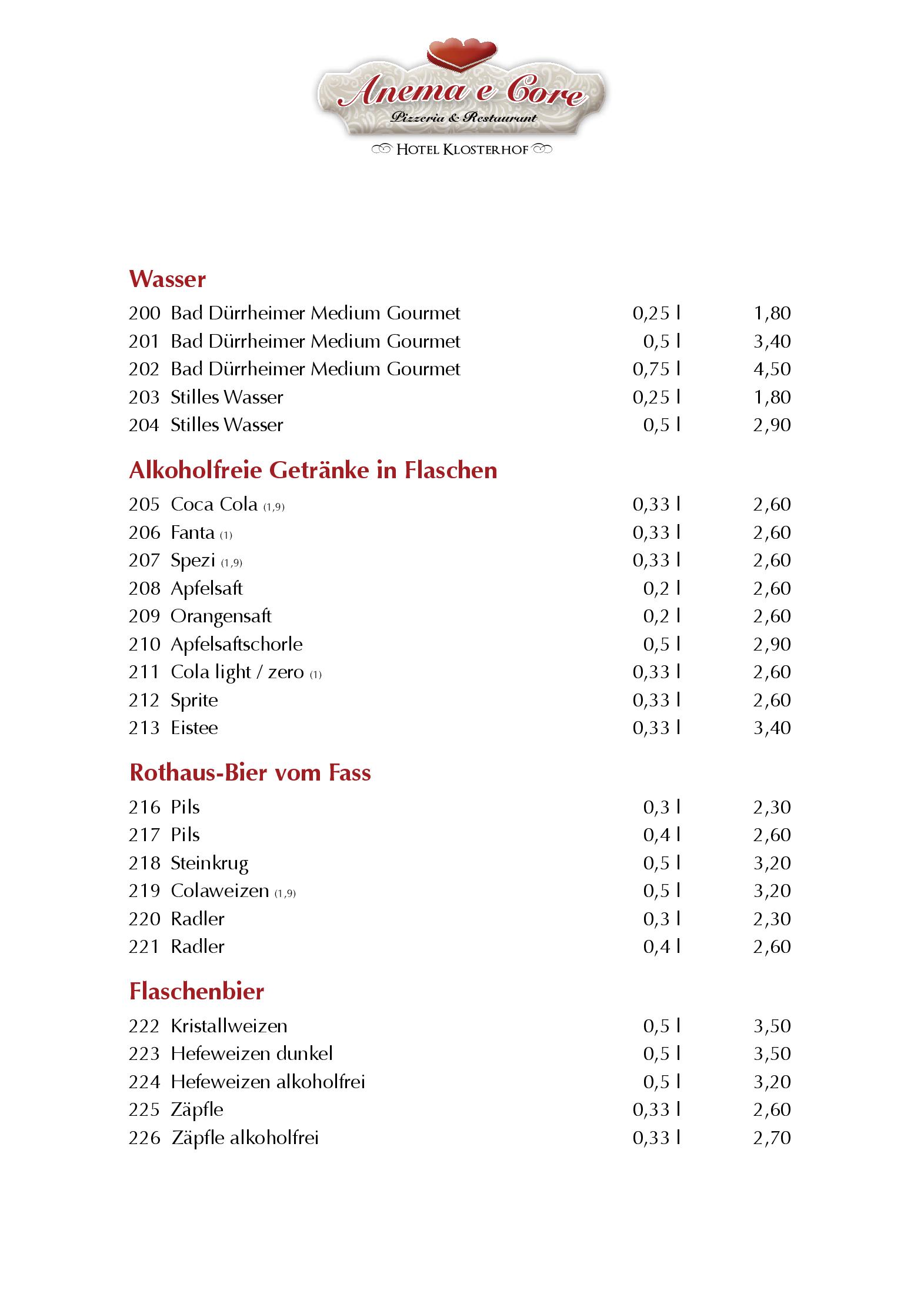 Speisekarte Restaurant und Pizzeria Klosterhof in Sankt Blasien, Seite 11