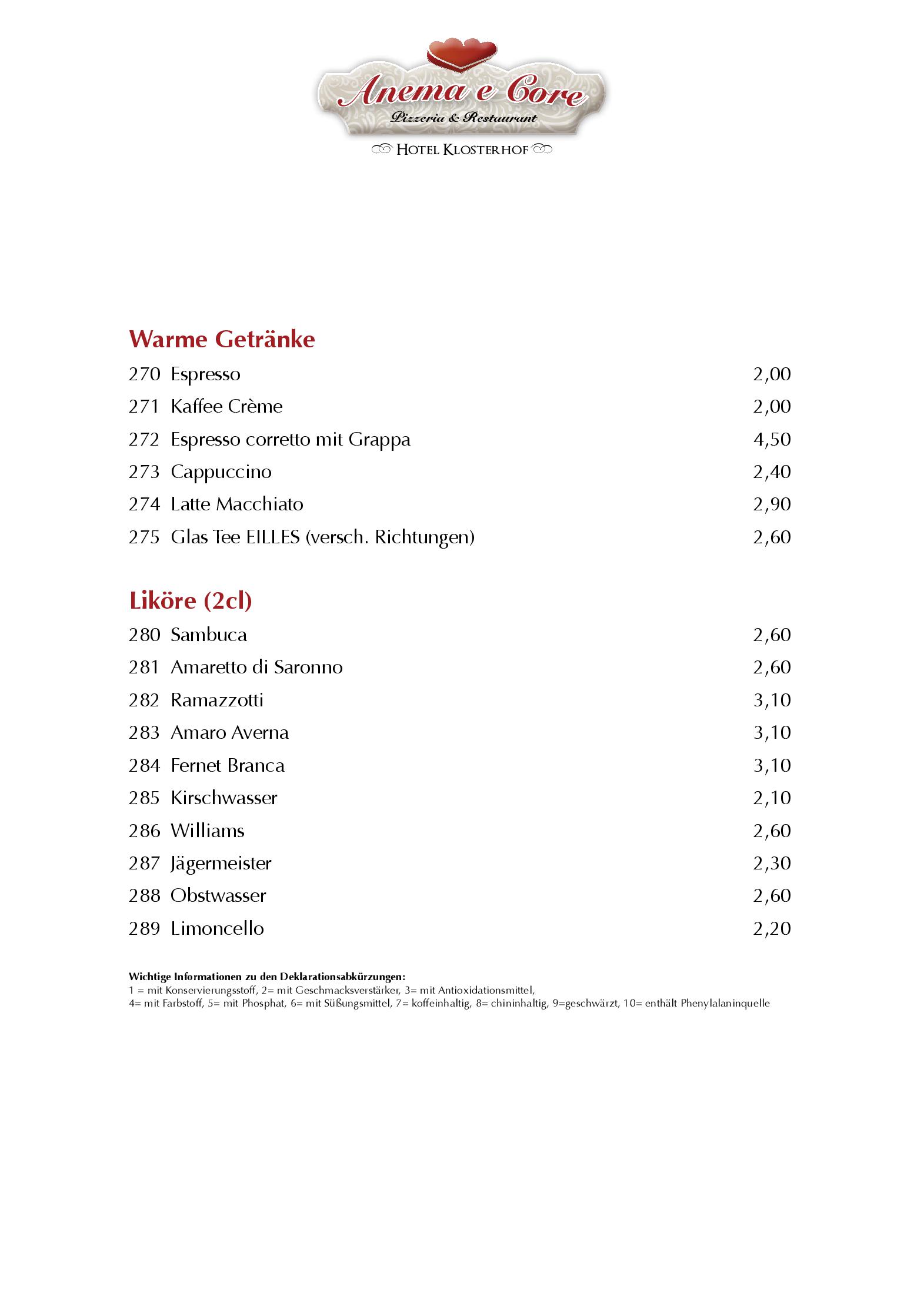 Speisekarte Restaurant und Pizzeria Klosterhof in Sankt Blasien, Seite 12