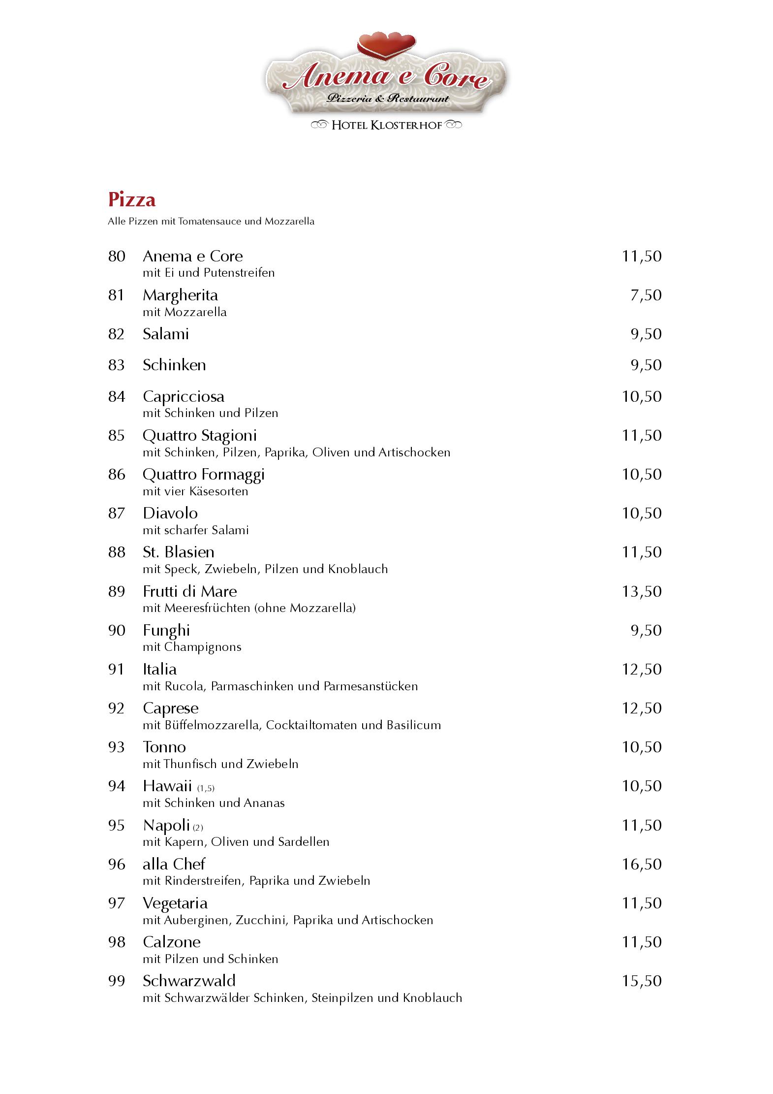 Speisekarte Restaurant und Pizzeria Klosterhof in Sankt Blasien, Seite 5