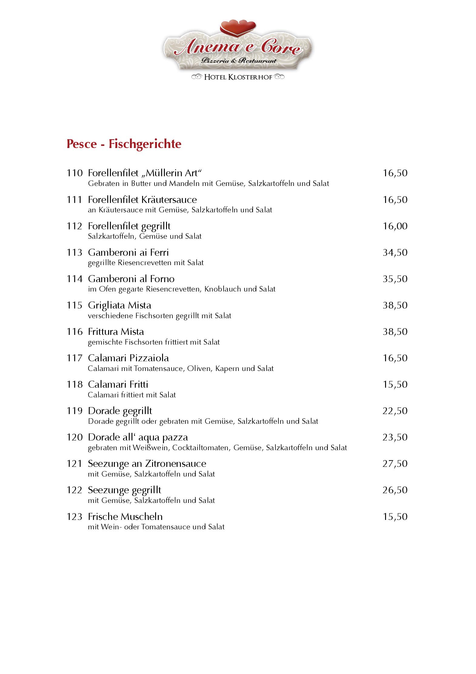 Speisekarte Restaurant und Pizzeria Klosterhof in Sankt Blasien, Seite 7