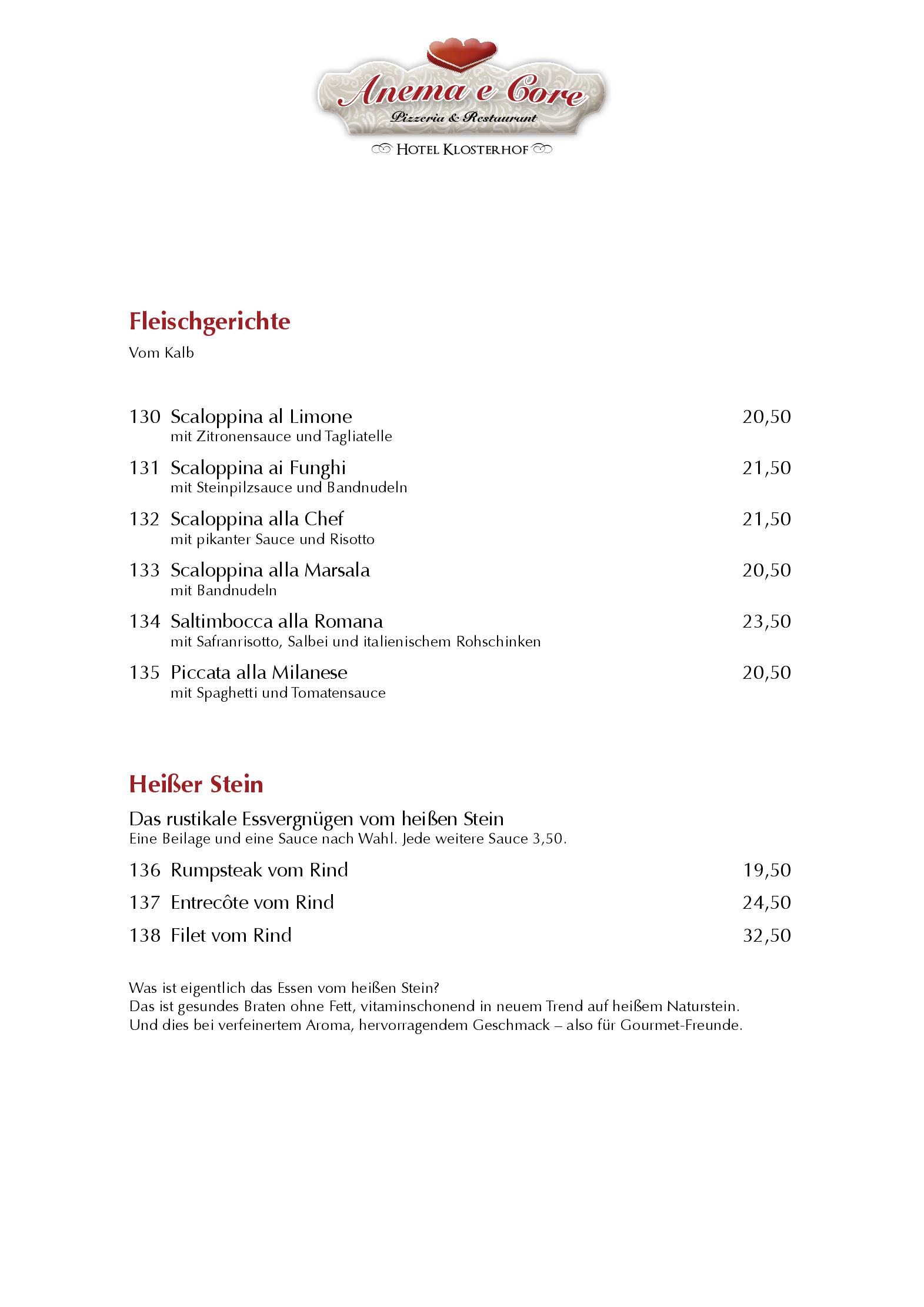 Speisekarte Restaurant und Pizzeria Klosterhof in Sankt Blasien, Seite 8