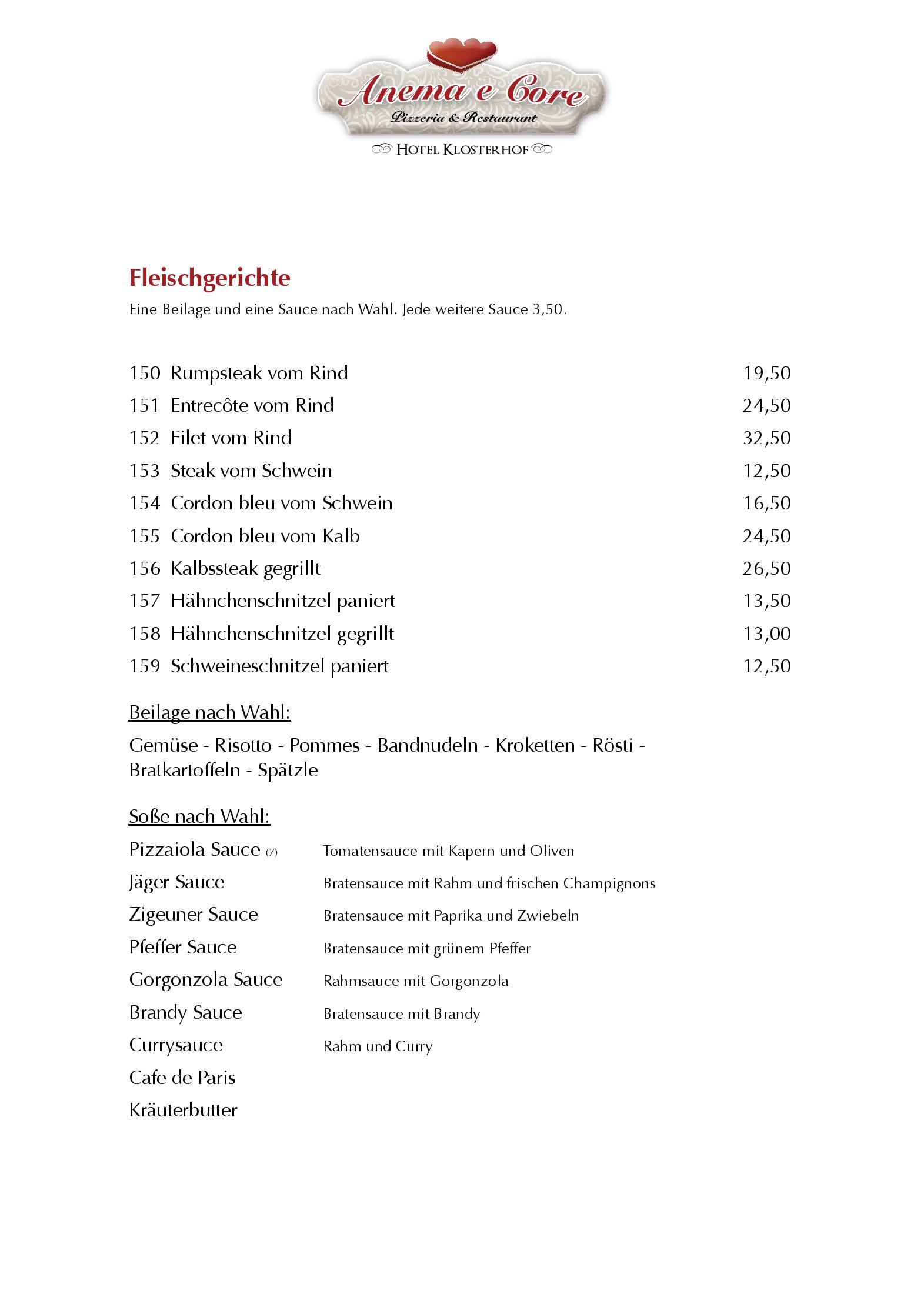 Speisekarte Restaurant und Pizzeria Klosterhof in Sankt Blasien, Seite 9