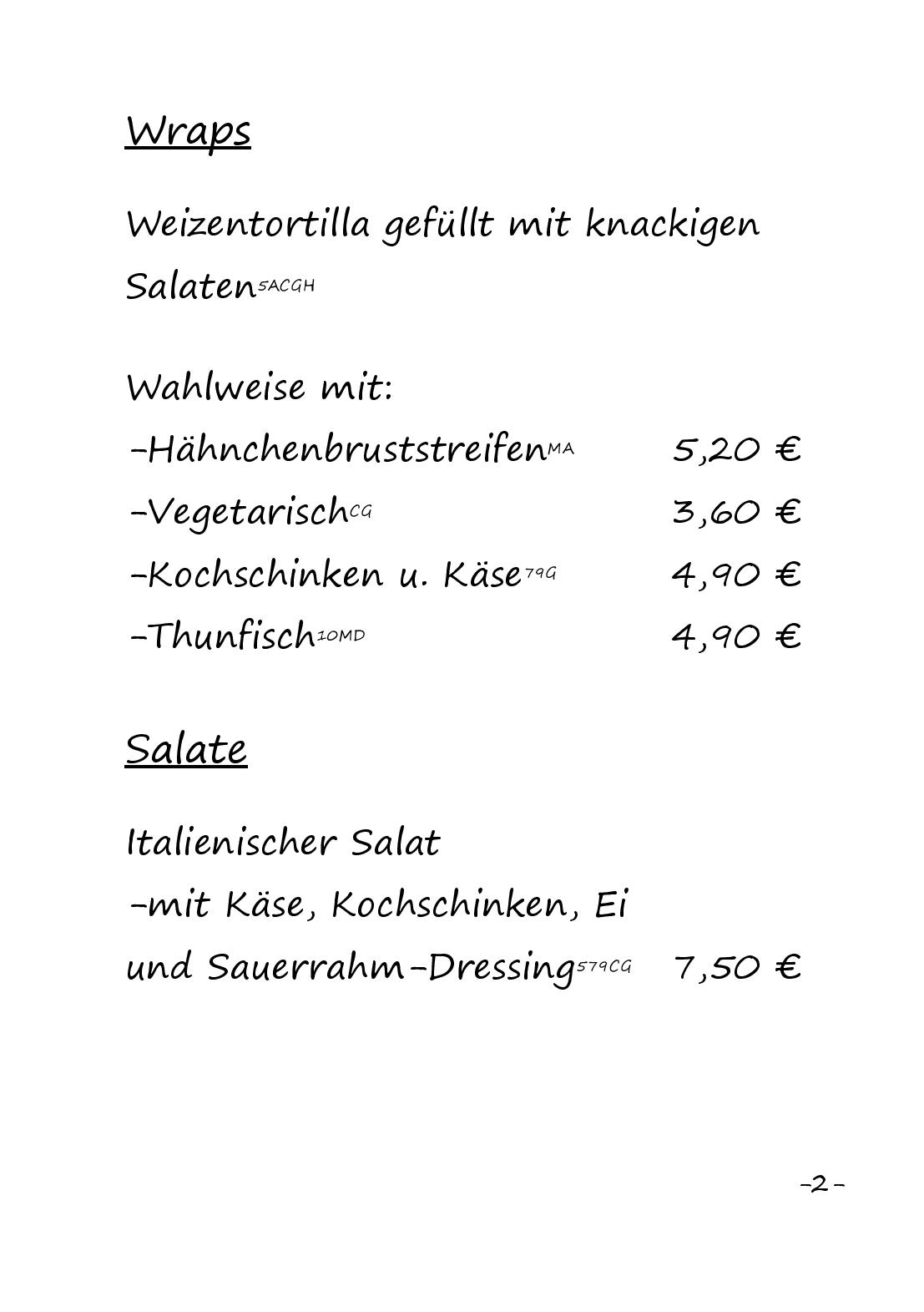 Speisekarte Hallenbad Bistro in Dillenburg, Seite 2