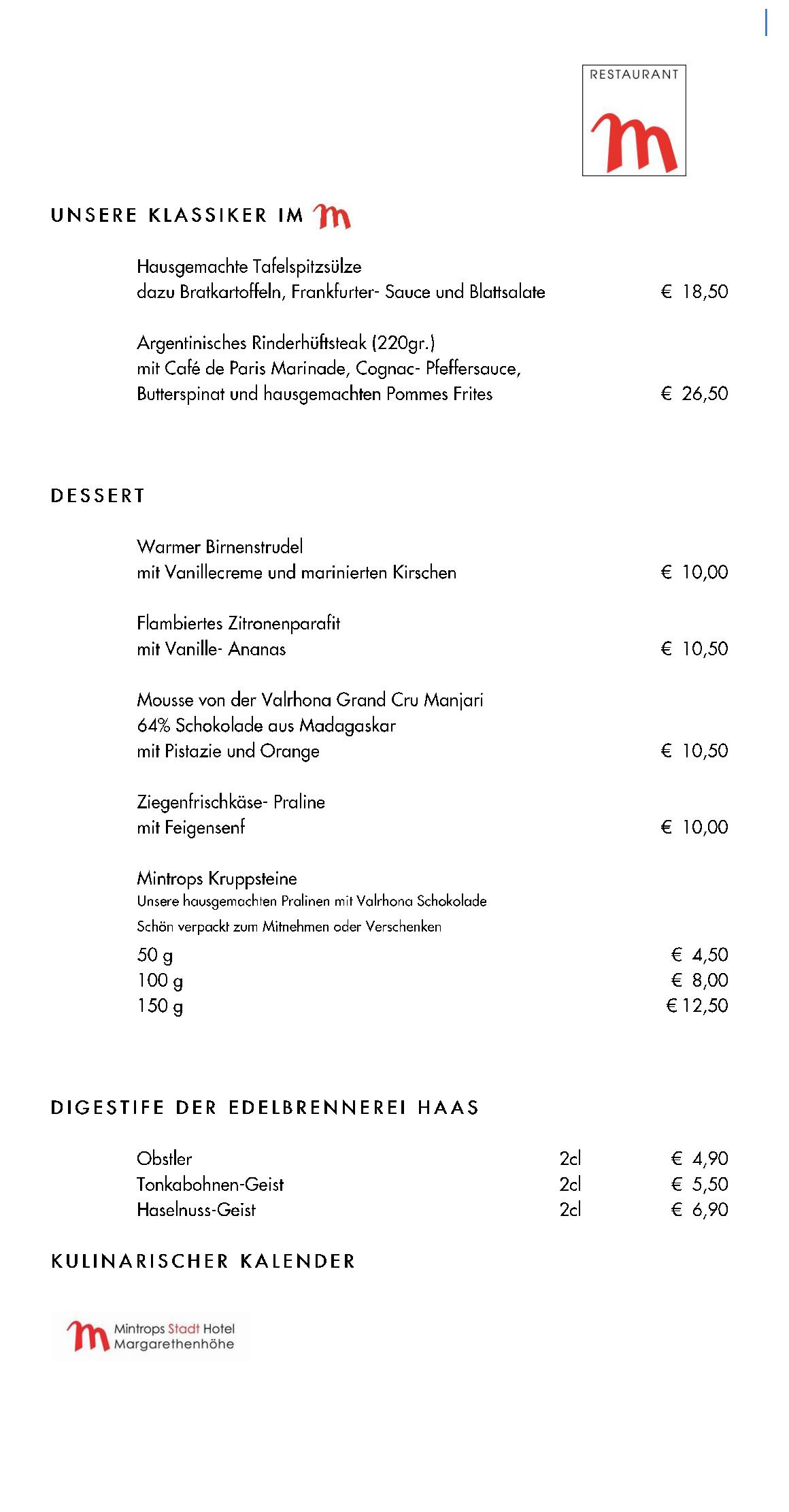 Speisekarte Mintrops Stadt Hotel - Restaurant M in Essen, Seite 22