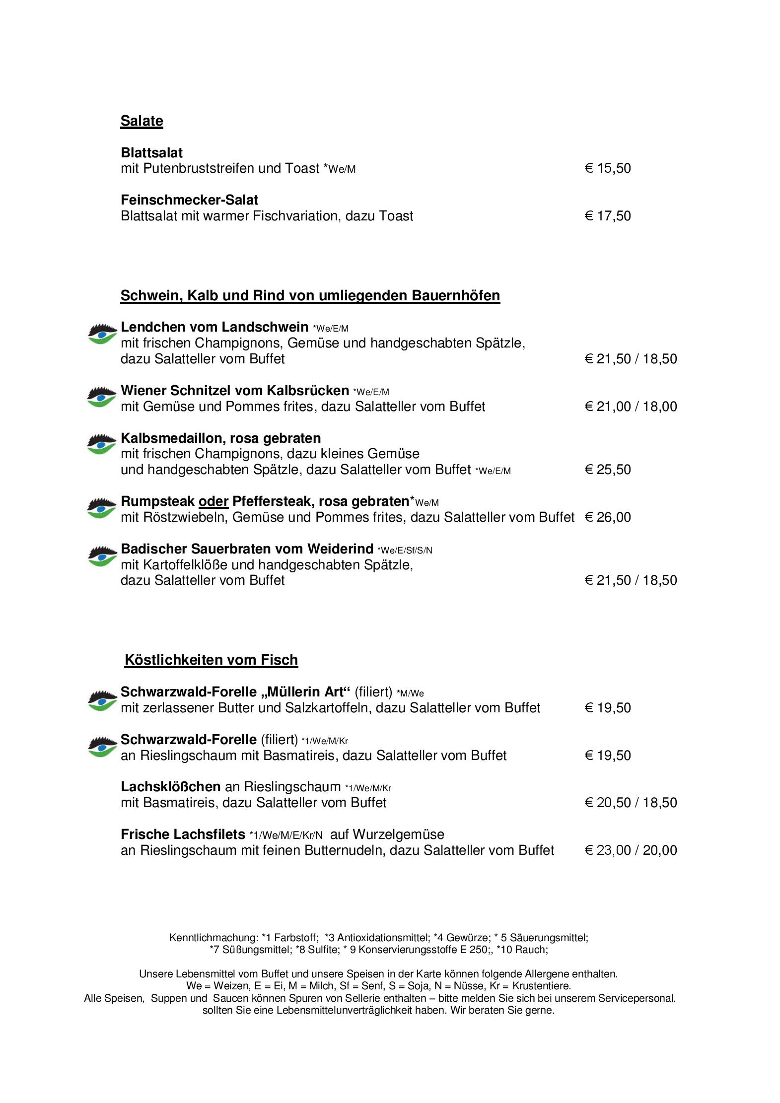 Speisekarte Hotel-Restaurant Badischer Hof in Biberach, Seite 3