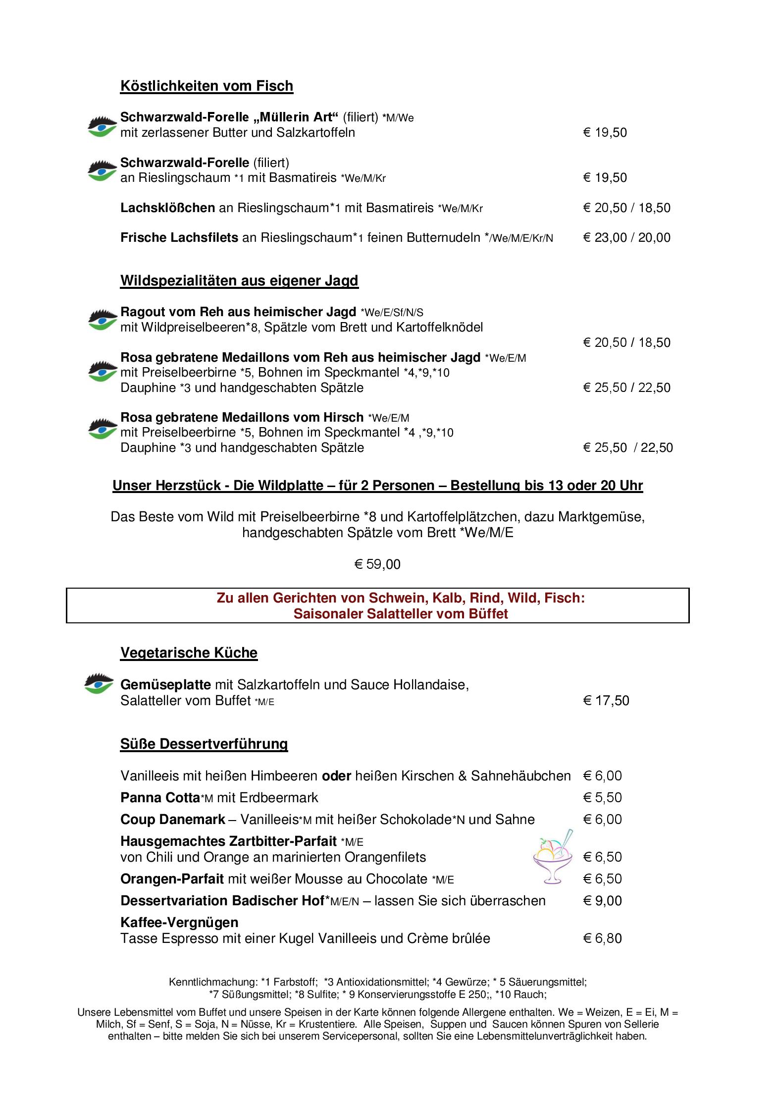Speisekarte Hotel-Restaurant Badischer Hof in Biberach, Seite 7