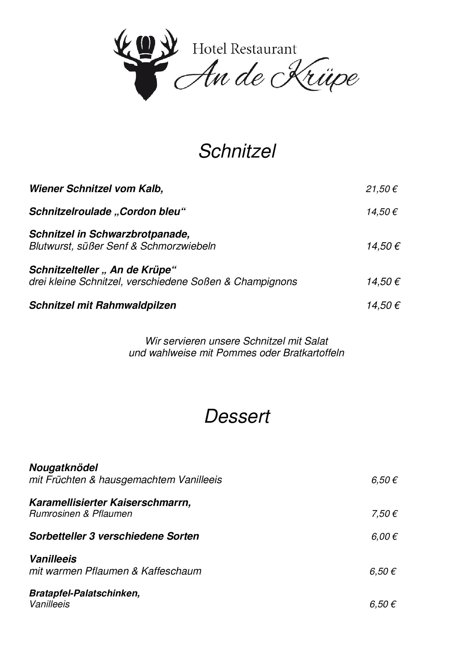Speisekarte Hotel Restaurant An de Krüpe in Hattingen, Seite 8