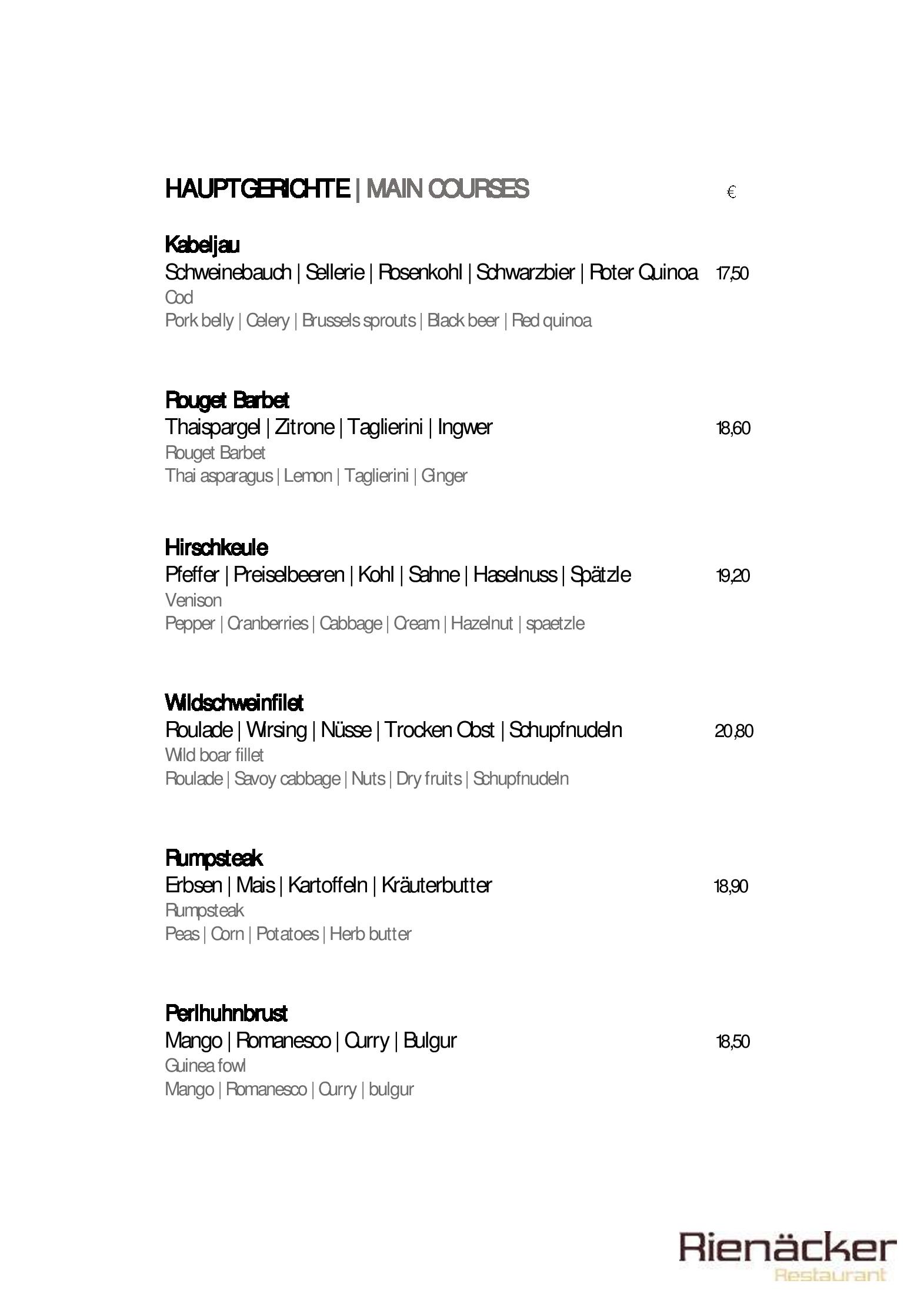 Speisekarte Rienäcker in Berlin, Seite 3