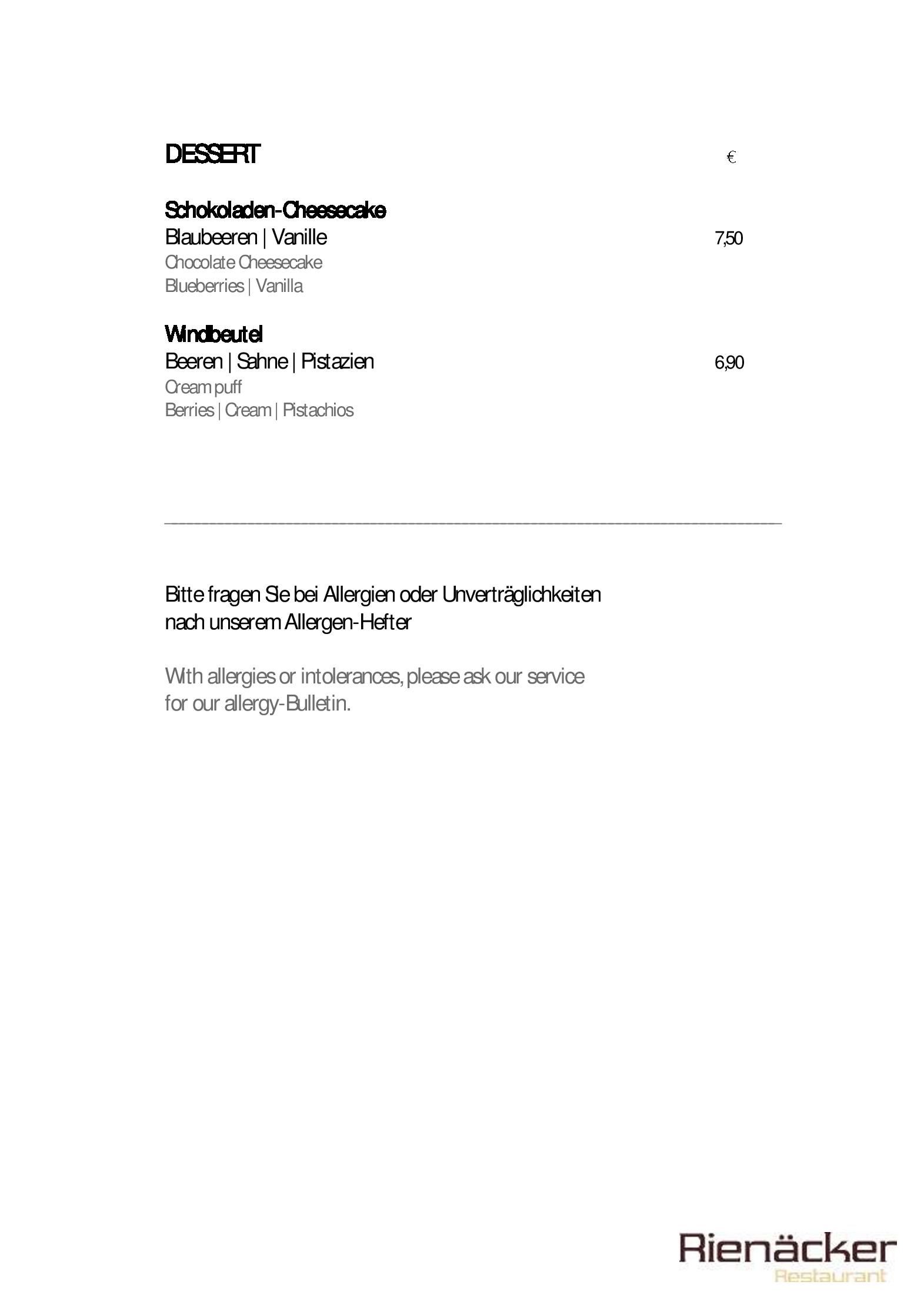 Speisekarte Rienäcker in Berlin, Seite 4