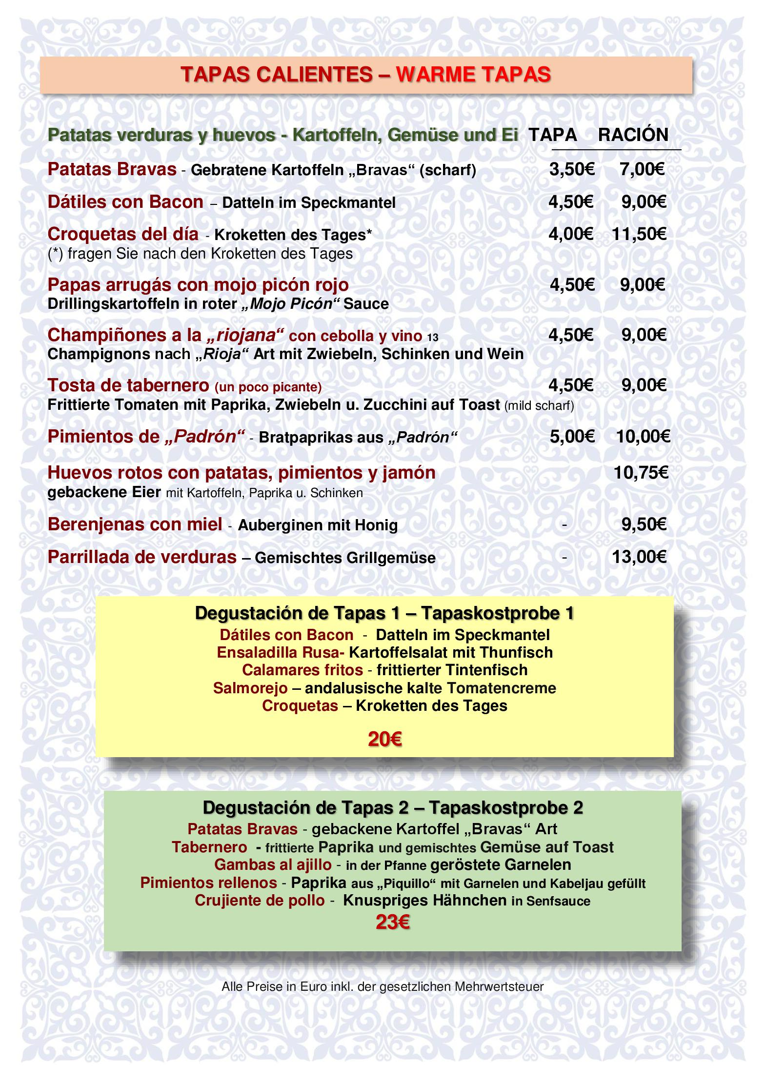 Speisekarte La Taperia Ole Ole in Heidelberg, Seite 2