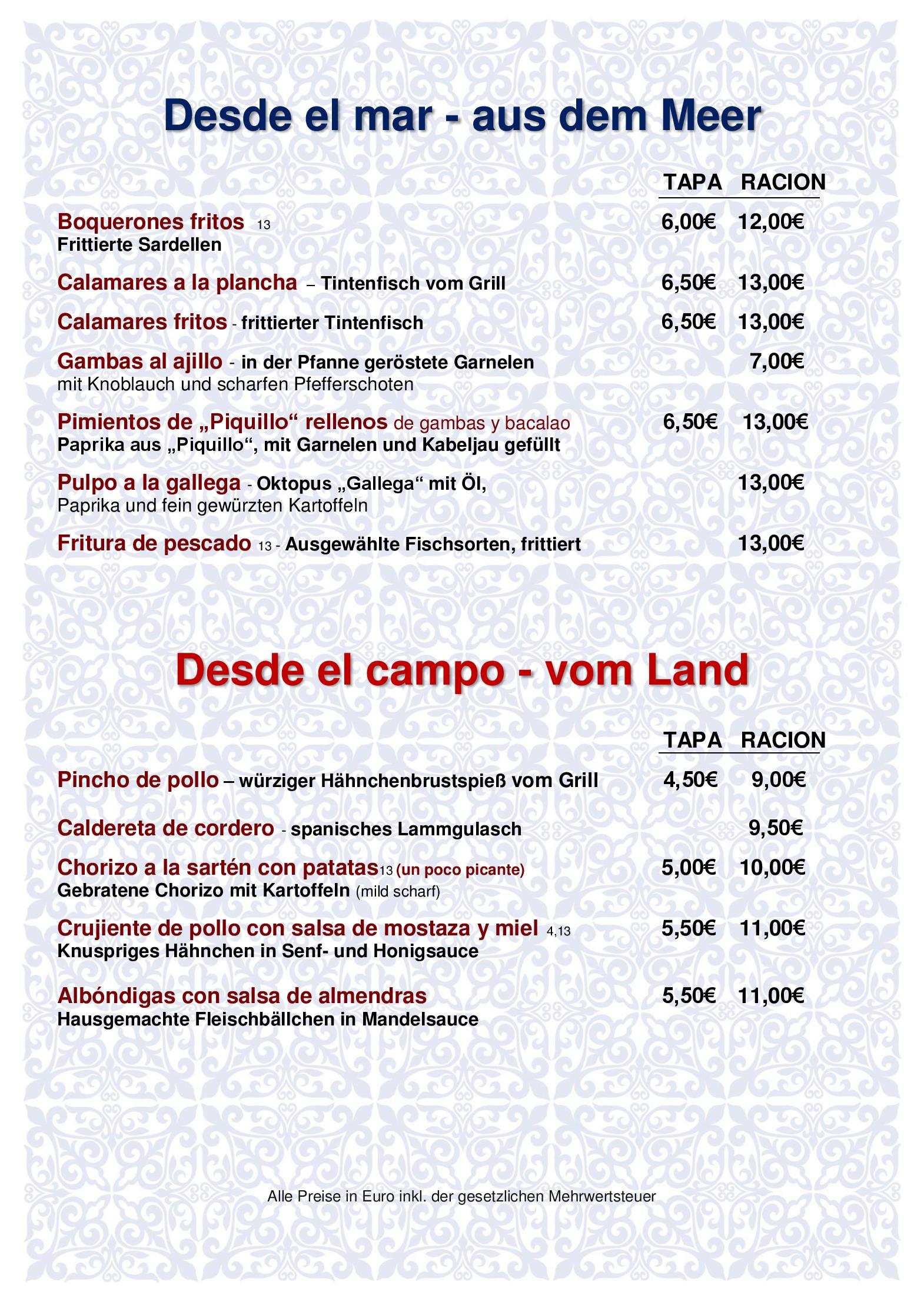 Speisekarte La Taperia Ole Ole in Heidelberg, Seite 3
