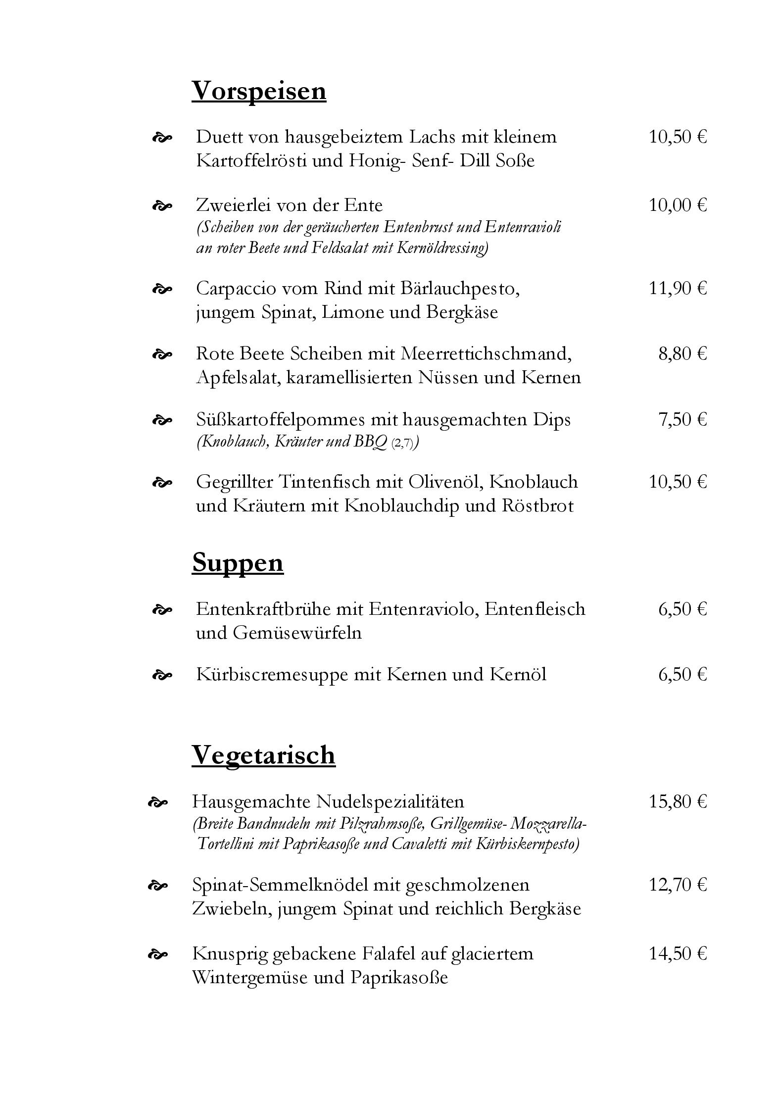 Speisekarte Schlossrestaurant Zentgraf in Gifhorn, Seite 2
