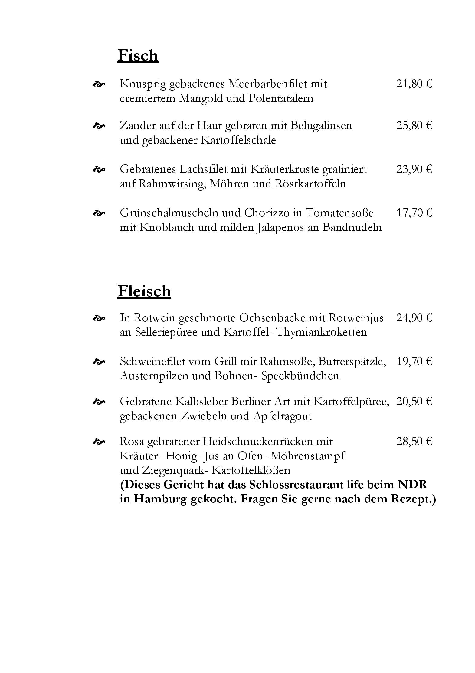 Speisekarte Schlossrestaurant Zentgraf in Gifhorn, Seite 3