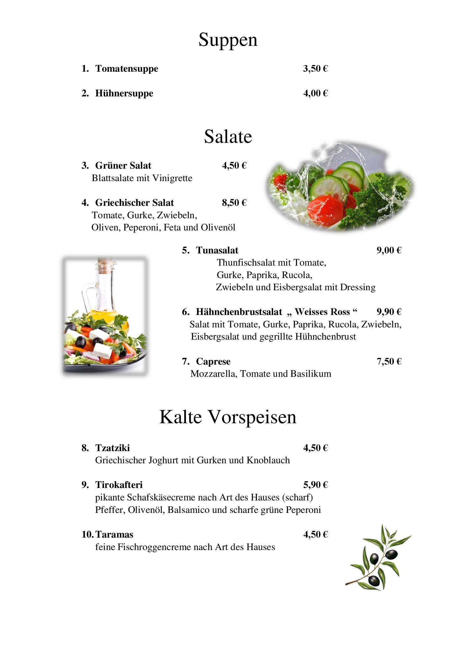 Speisekarte Zum Weissen Ross in Delitzsch, Seite 1