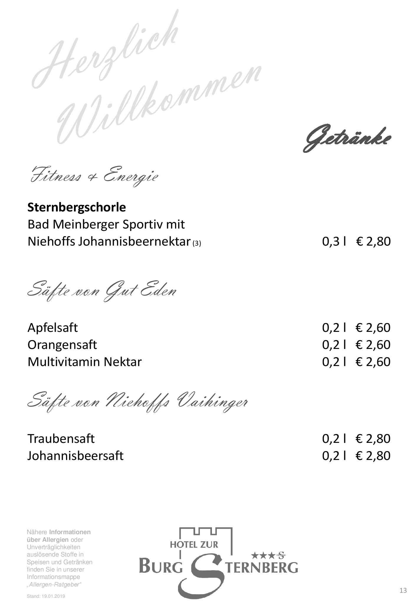 Speisekarte Hotel Zur Burg Sternberg GmbH & Co. KG in Extertal, Seite 13