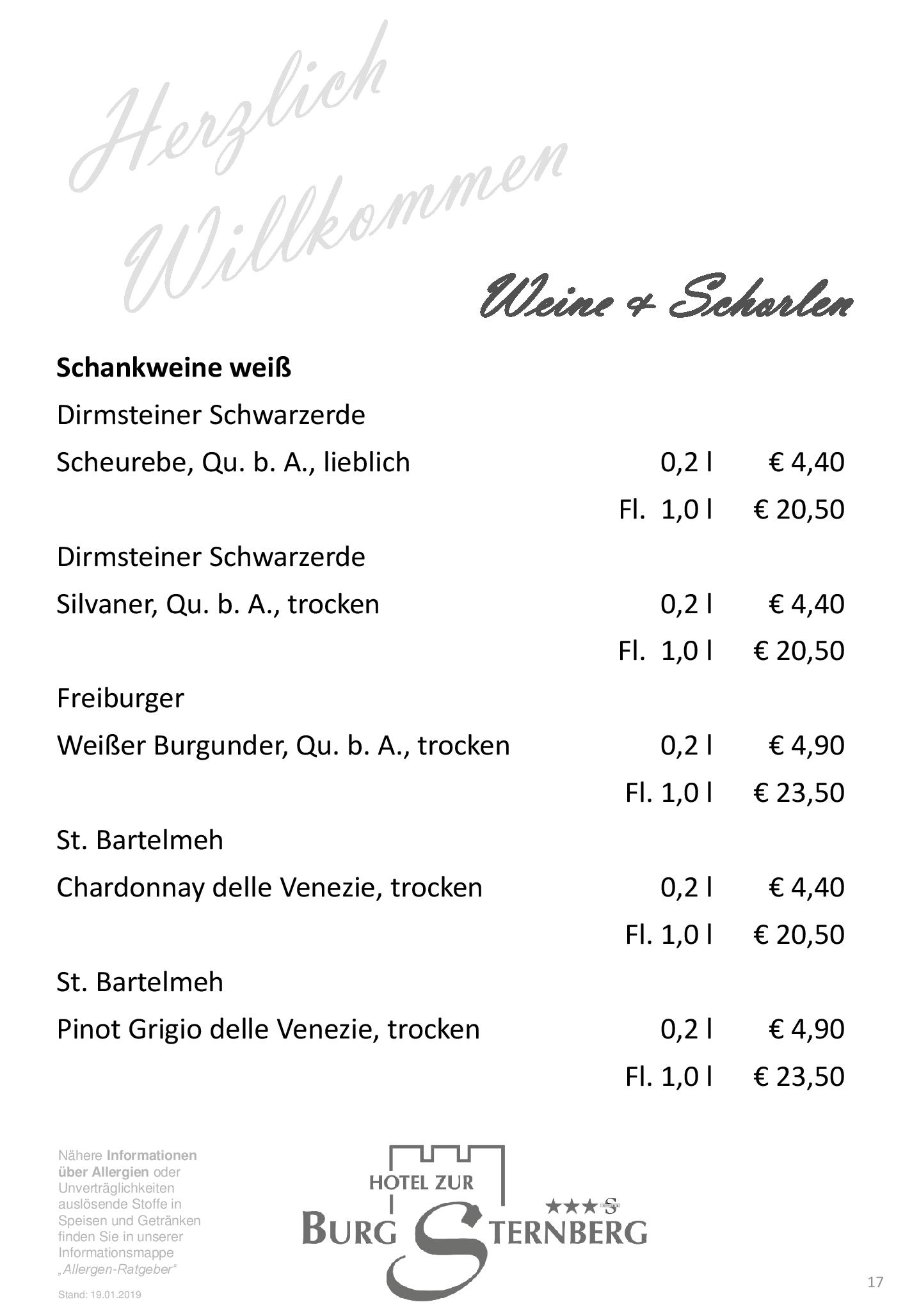 Speisekarte Hotel Zur Burg Sternberg GmbH & Co. KG in Extertal, Seite 17