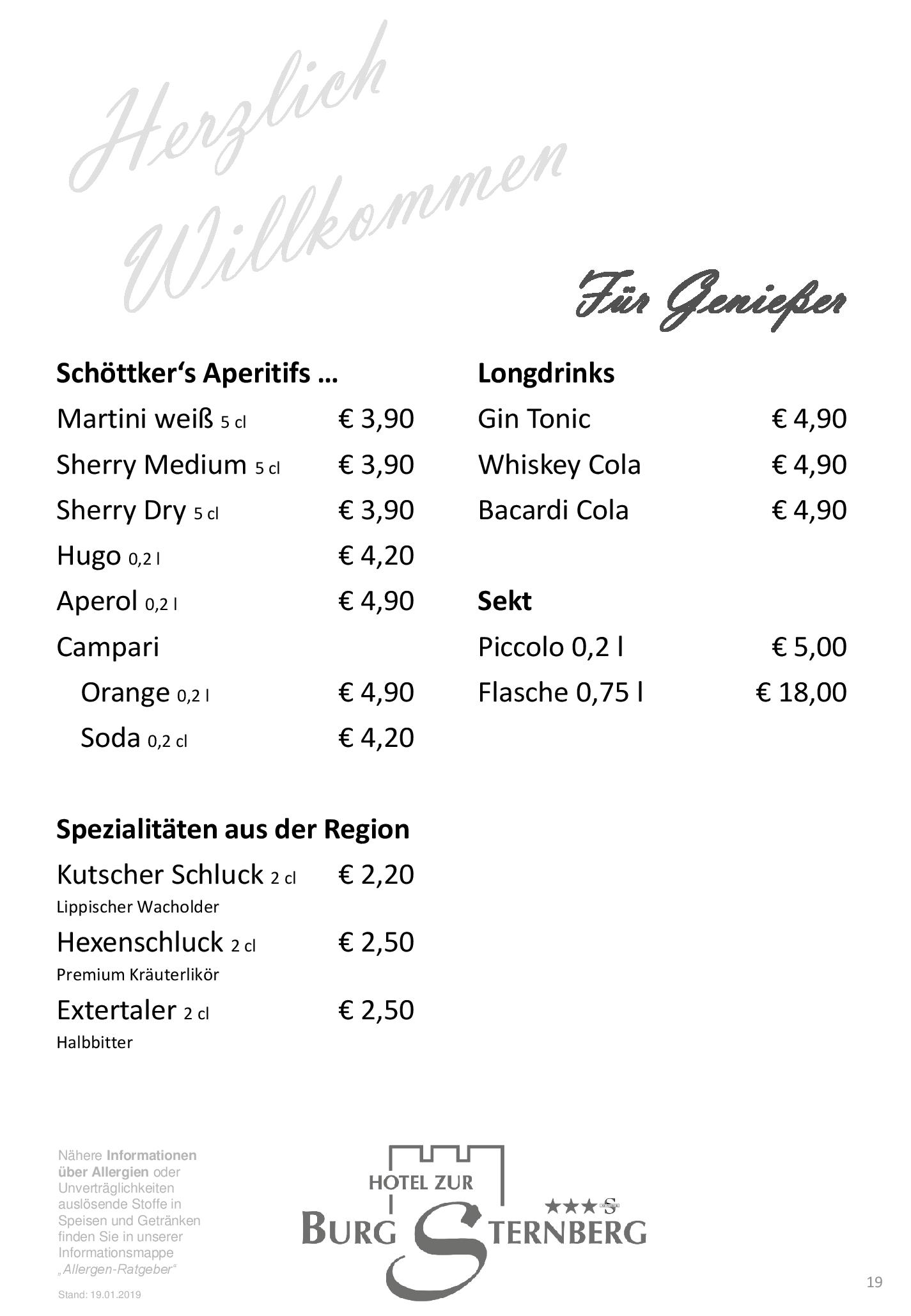 Speisekarte Hotel Zur Burg Sternberg GmbH & Co. KG in Extertal, Seite 19