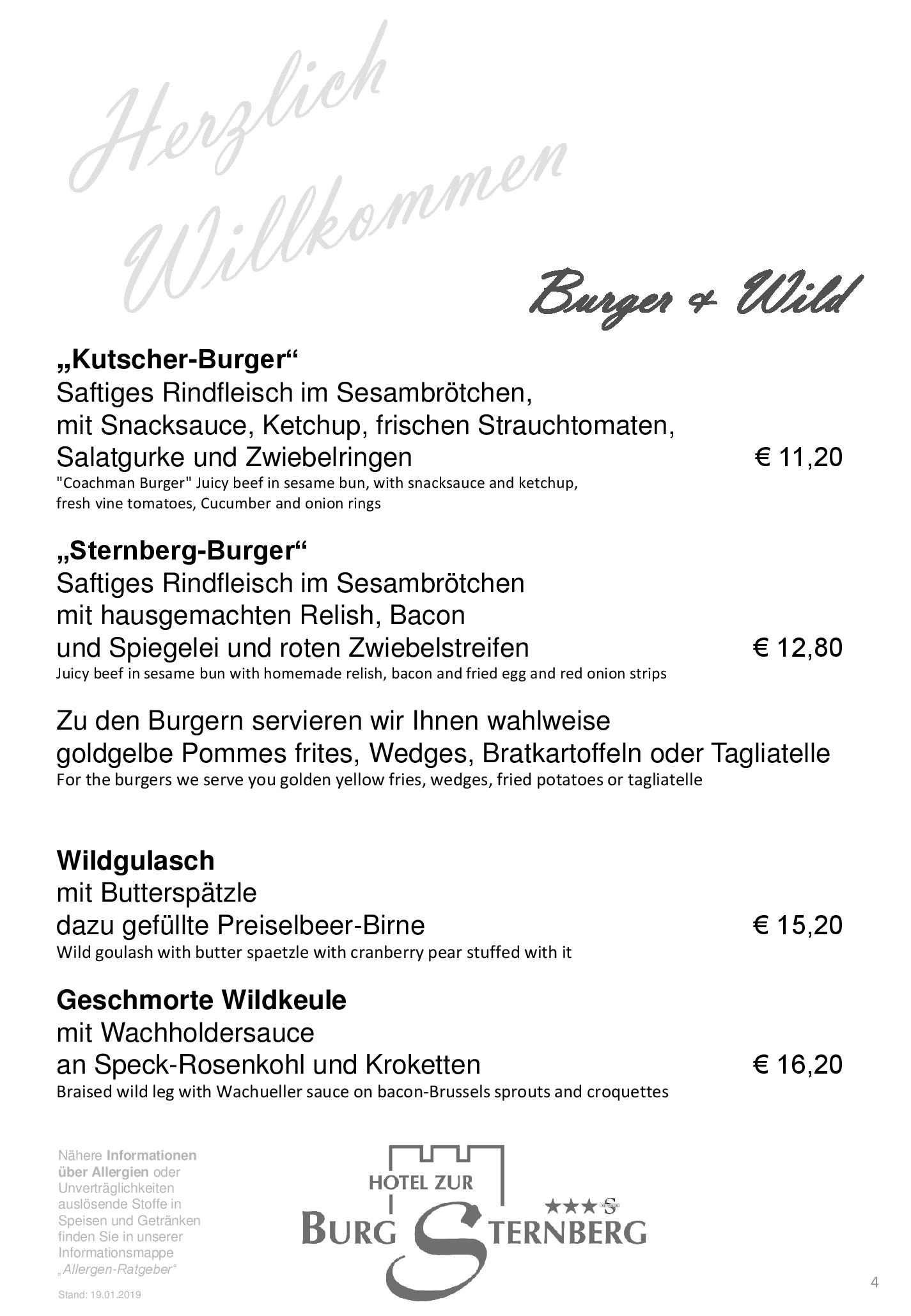 Speisekarte Hotel Zur Burg Sternberg GmbH & Co. KG in Extertal, Seite 4