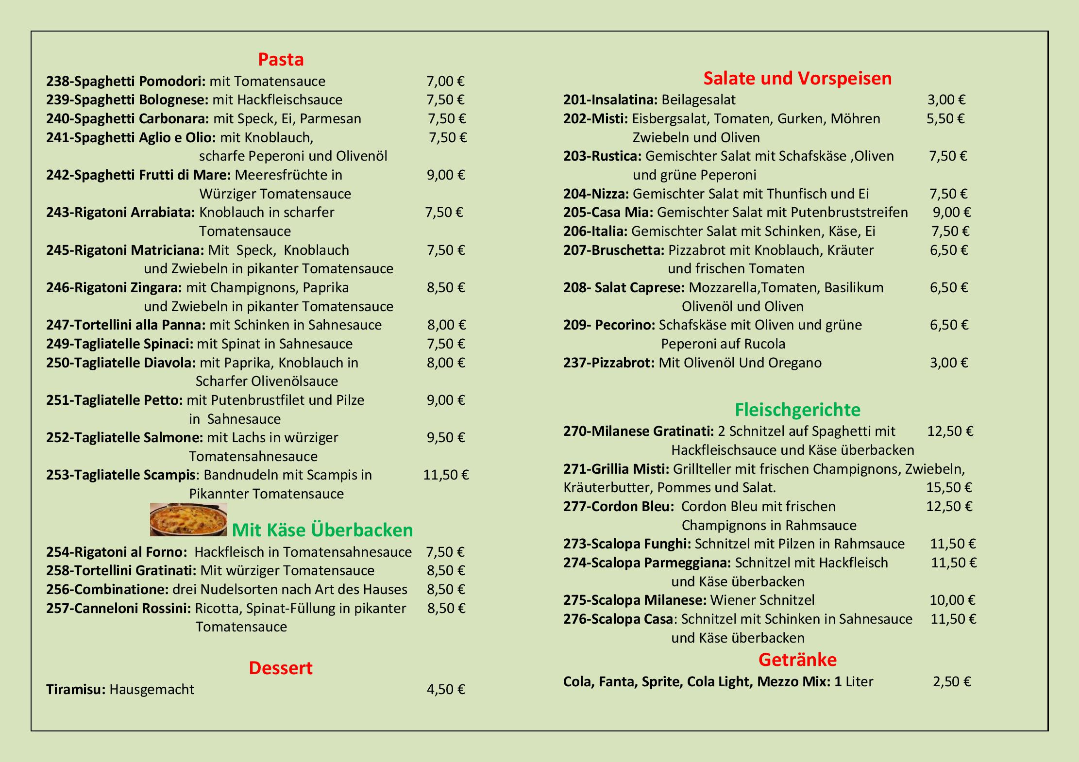 Speisekarte Pizzeria Casa Mia in Heusweiler, Seite 2