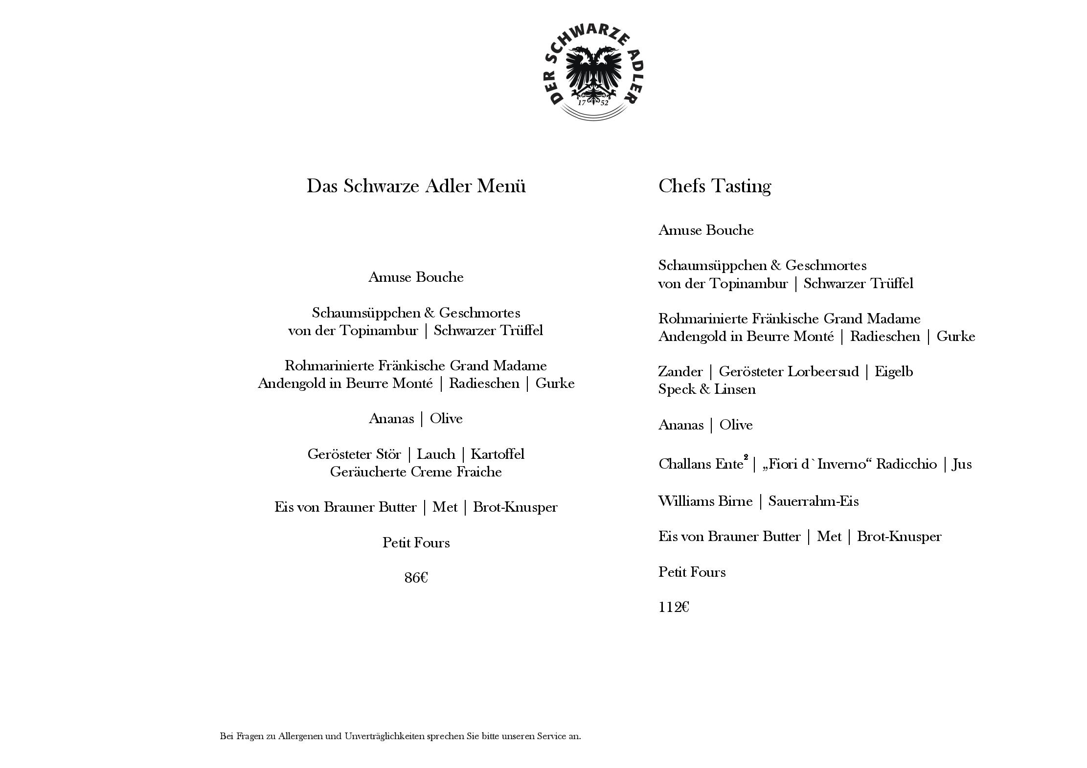 Speisekarte Der Schwarze Adler  in Nürnberg, Seite 1