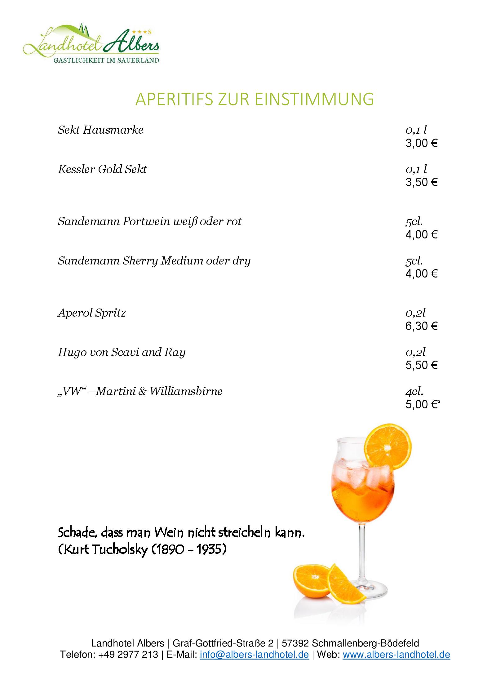 Speisekarte Landhotel Albers in Schmallenberg, Seite 3
