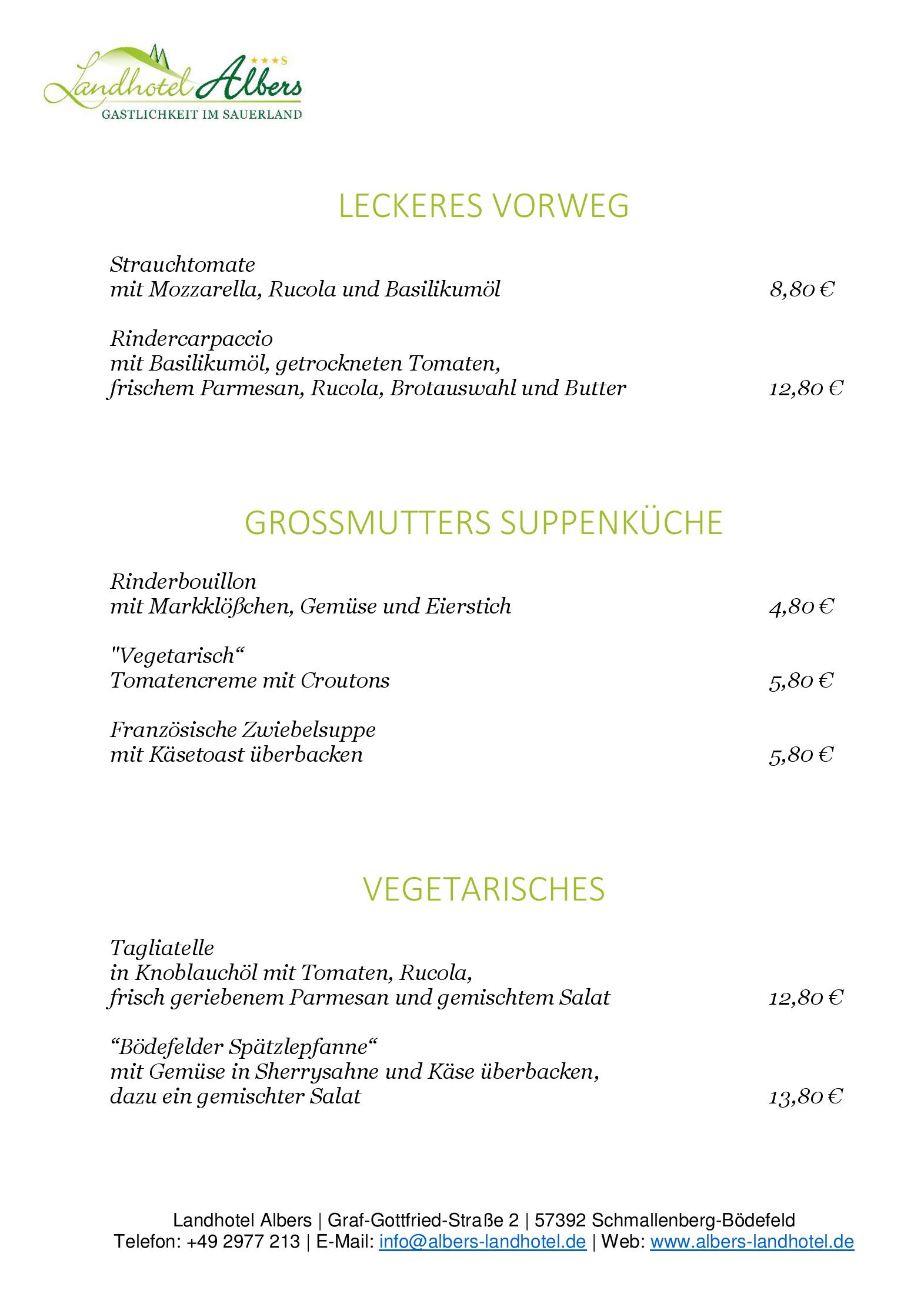 Speisekarte Landhotel Albers in Schmallenberg, Seite 4