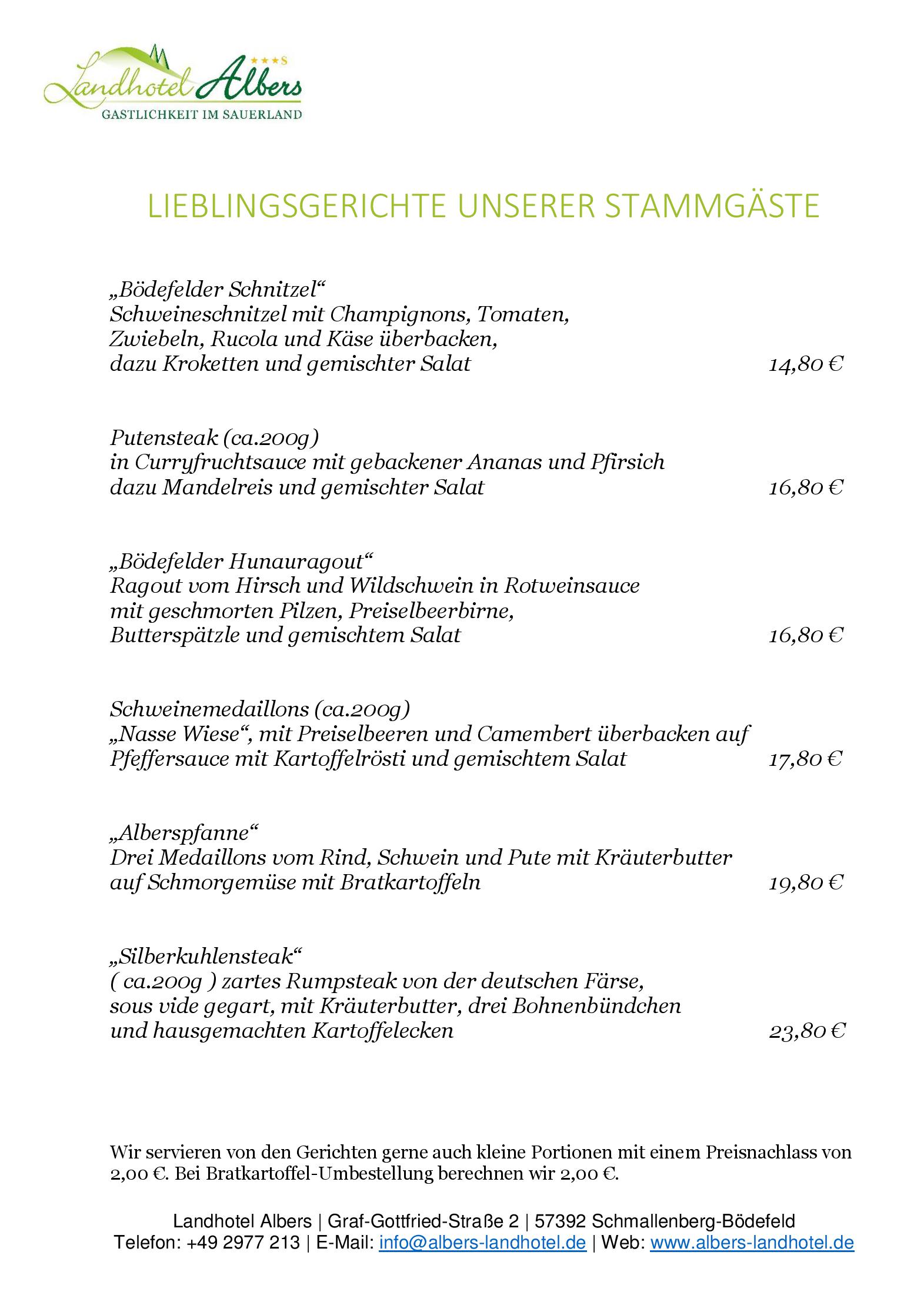 Speisekarte Landhotel Albers in Schmallenberg, Seite 5