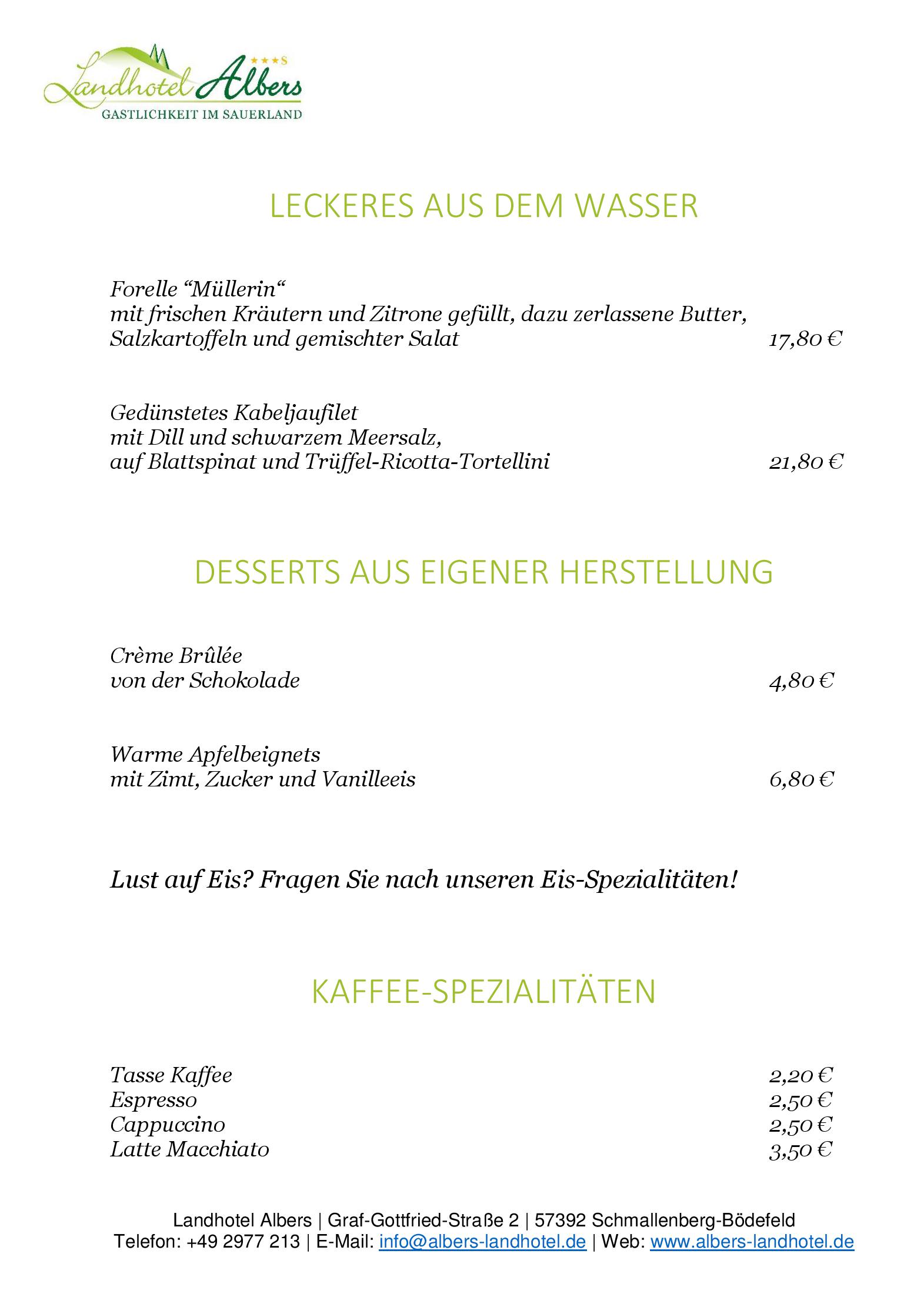 Speisekarte Landhotel Albers in Schmallenberg, Seite 6