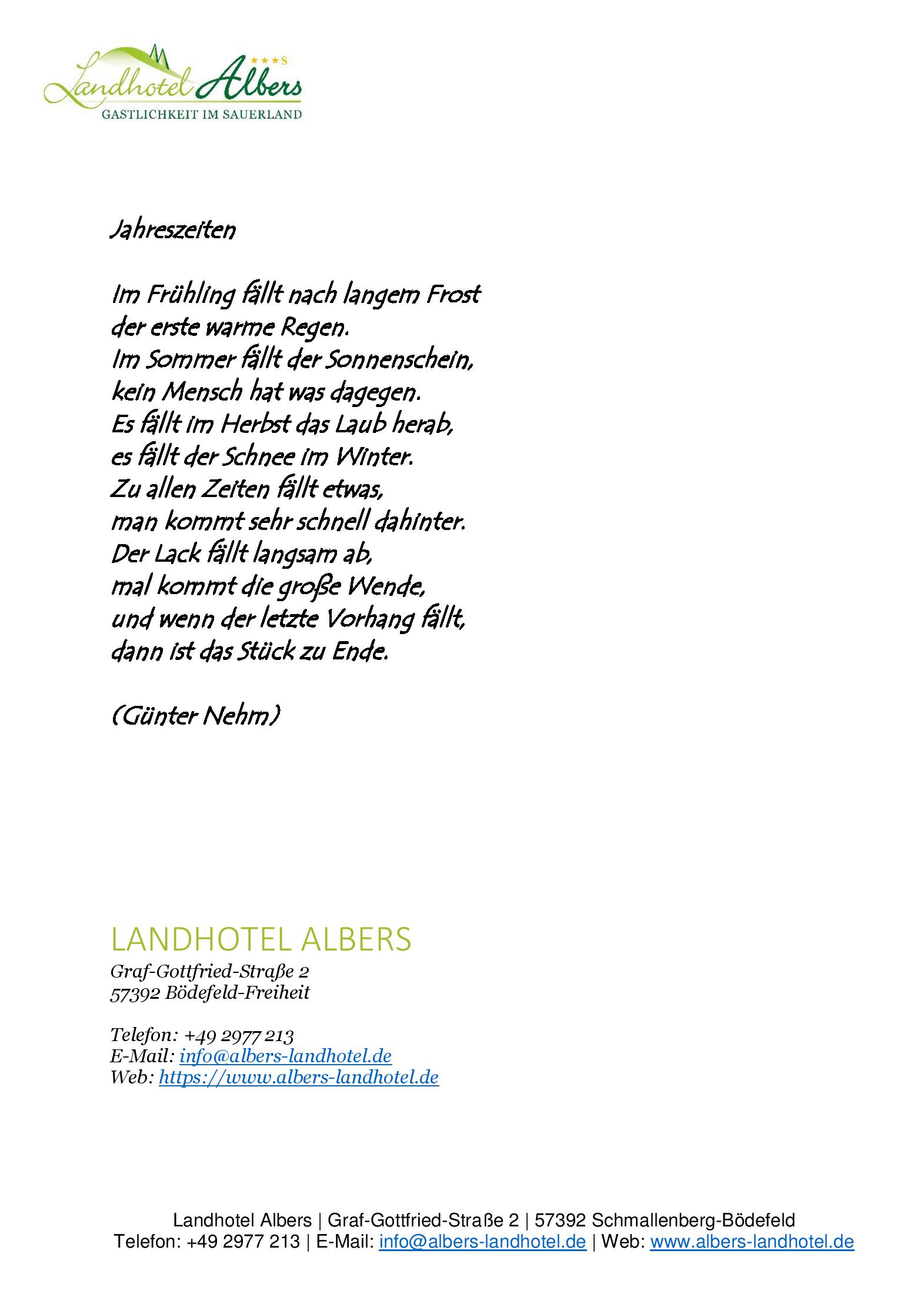 Speisekarte Landhotel Albers in Schmallenberg, Seite 8