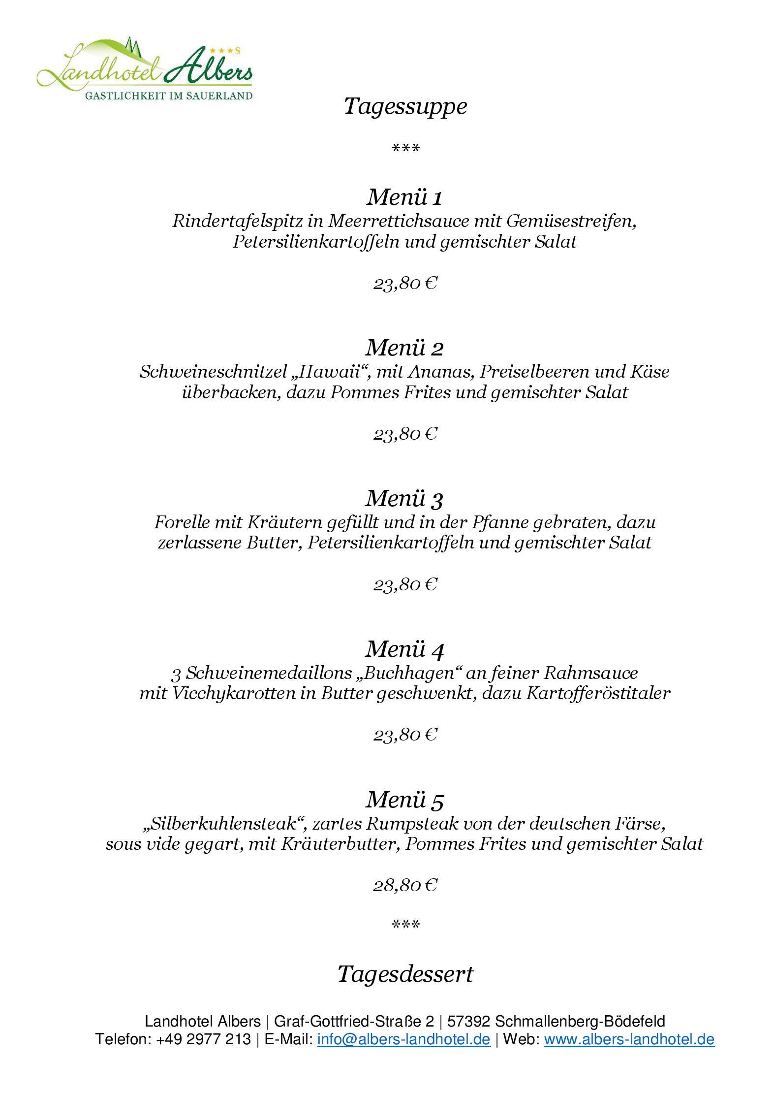 Speisekarte Landhotel Albers in Schmallenberg, Seite 10