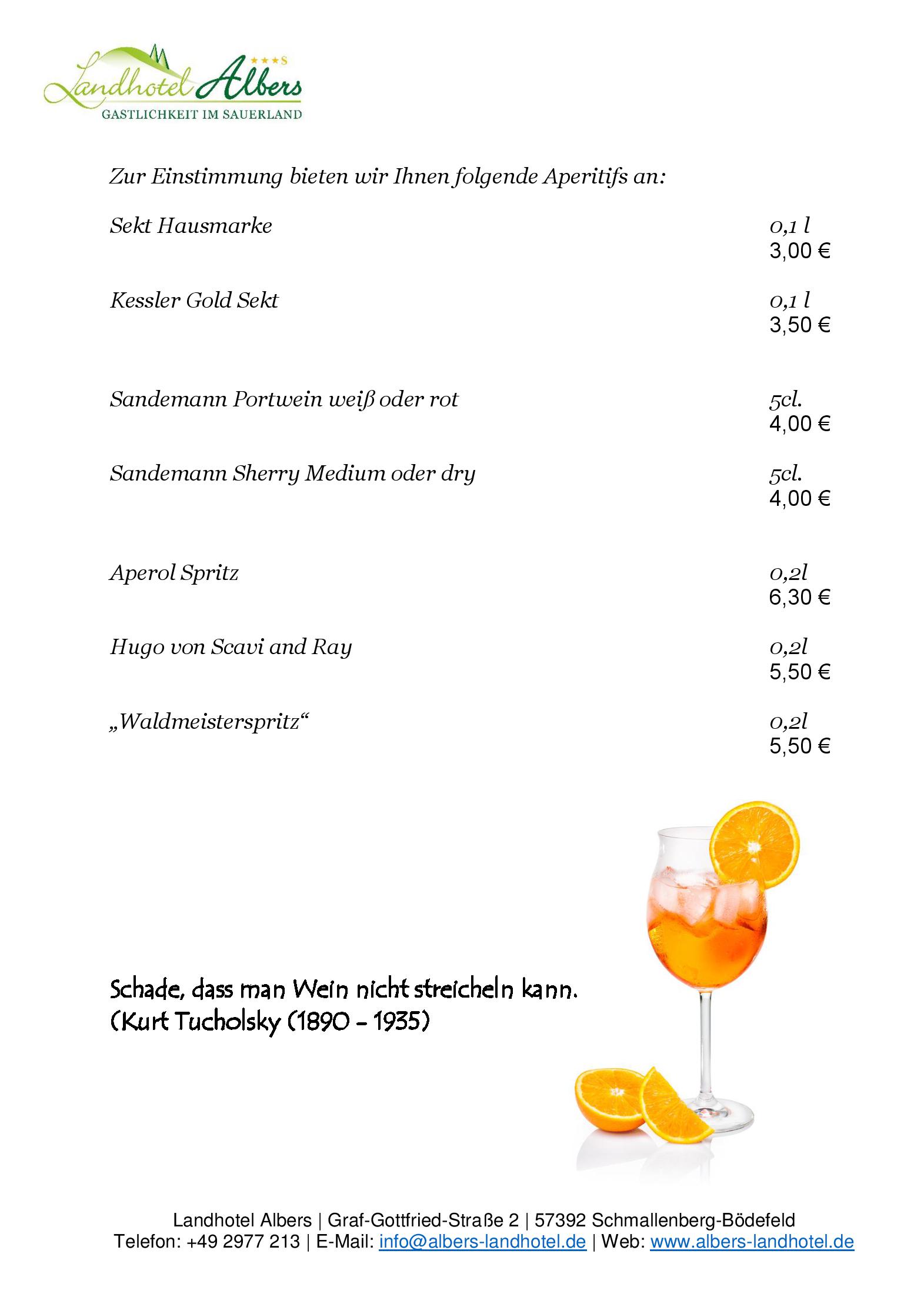 Speisekarte Landhotel Albers in Schmallenberg, Seite 11