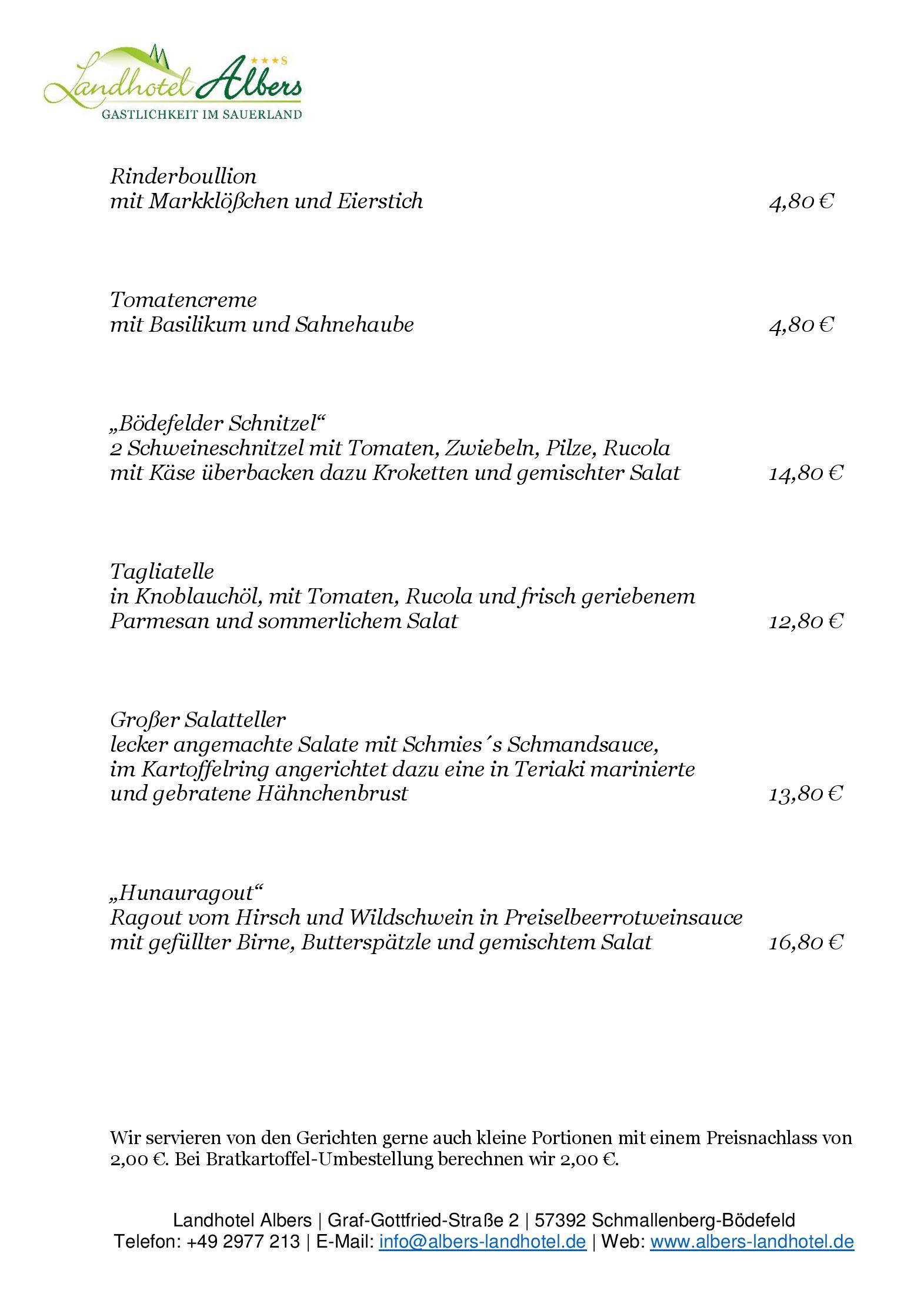 Speisekarte Landhotel Albers in Schmallenberg, Seite 12