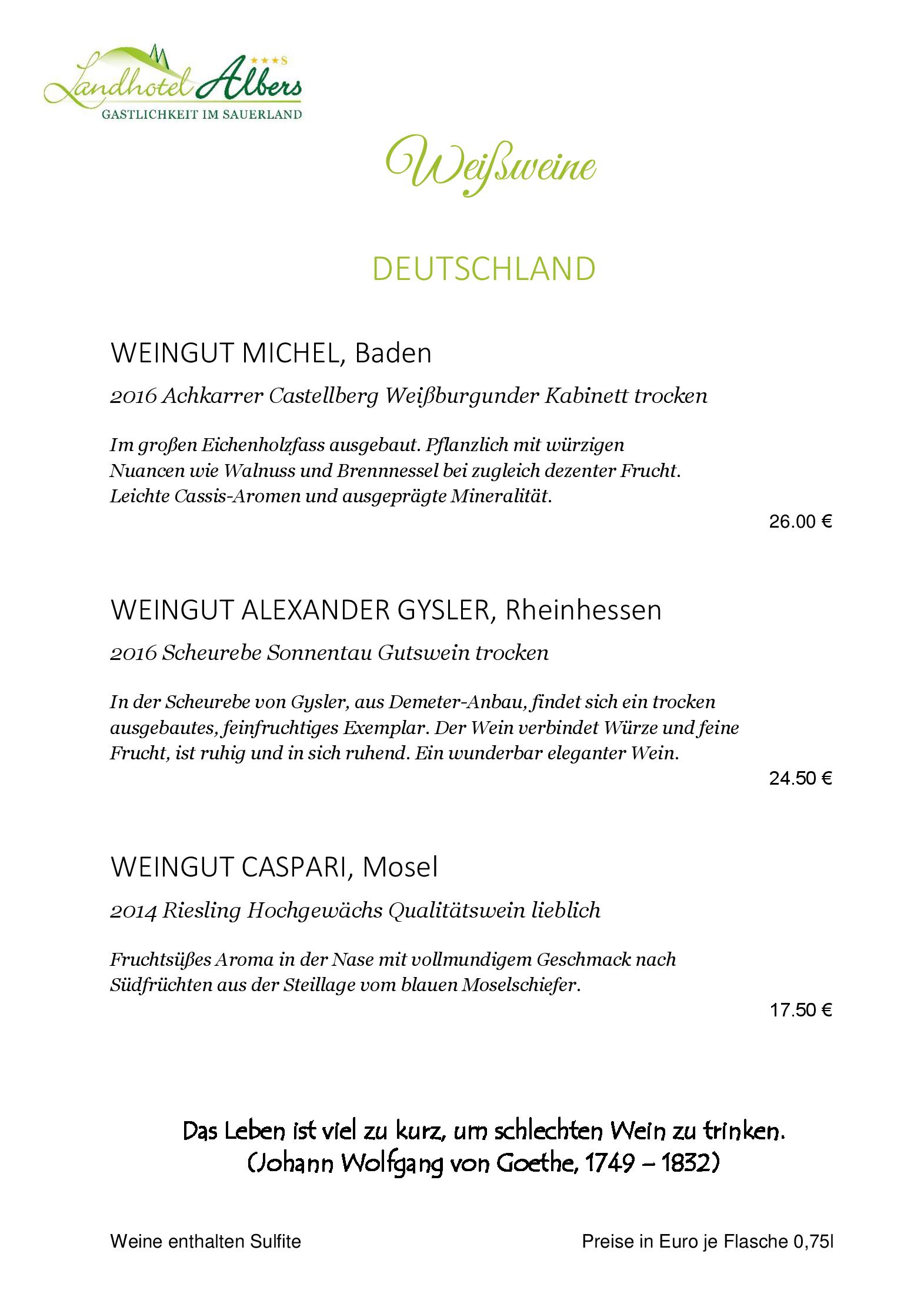 Speisekarte Landhotel Albers in Schmallenberg, Seite 14