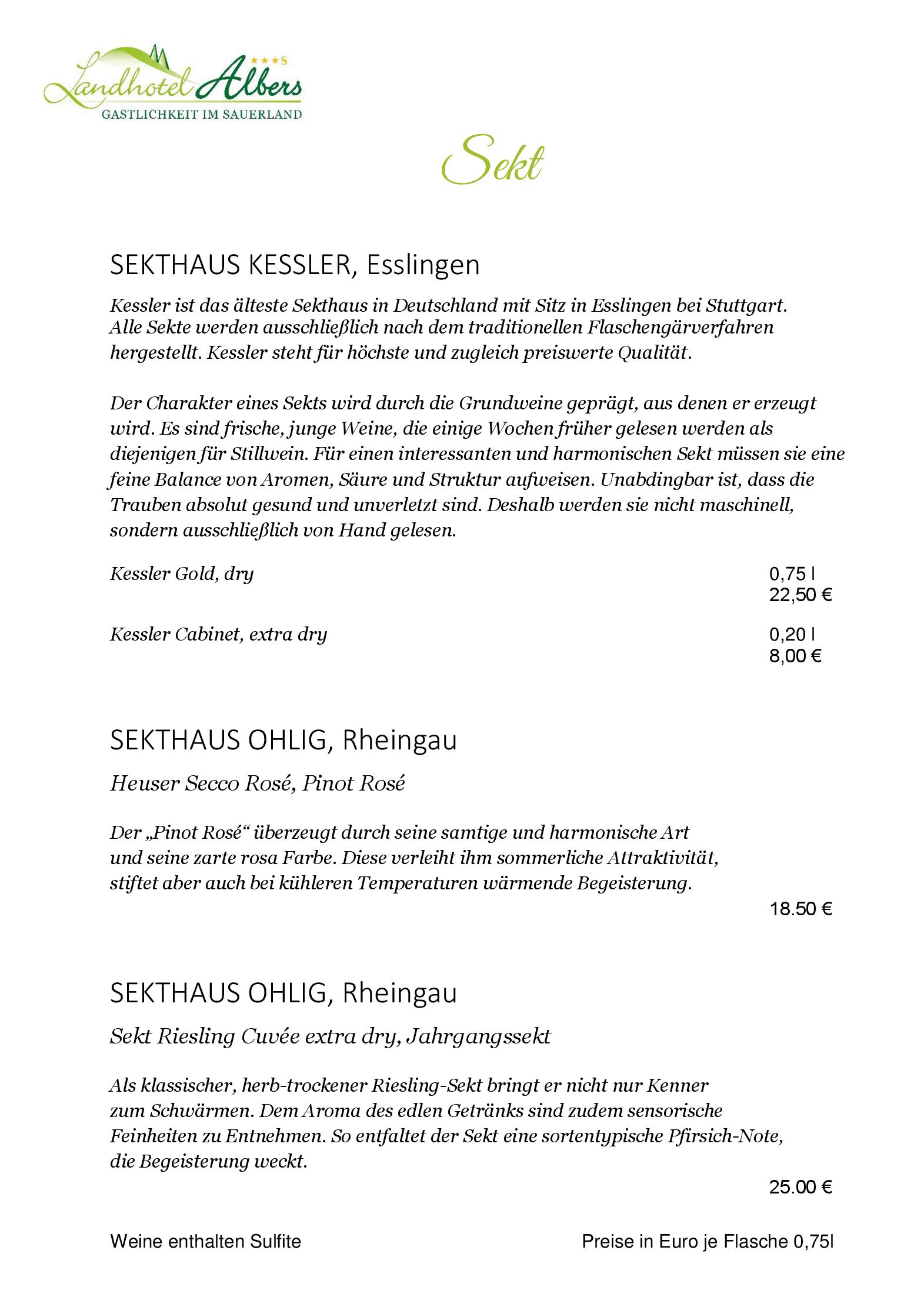 Speisekarte Landhotel Albers in Schmallenberg, Seite 24