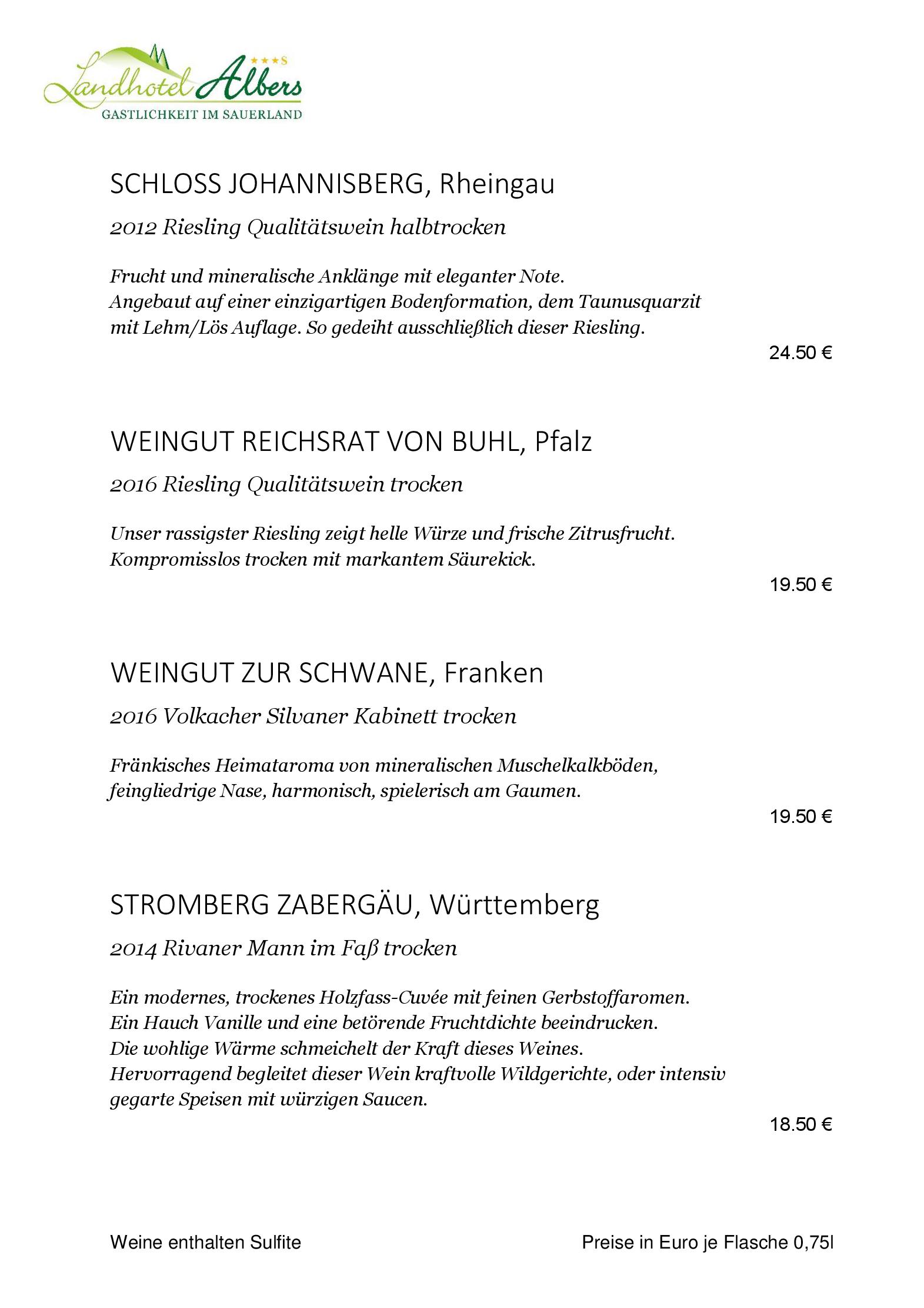 Speisekarte Landhotel Albers in Schmallenberg, Seite 15