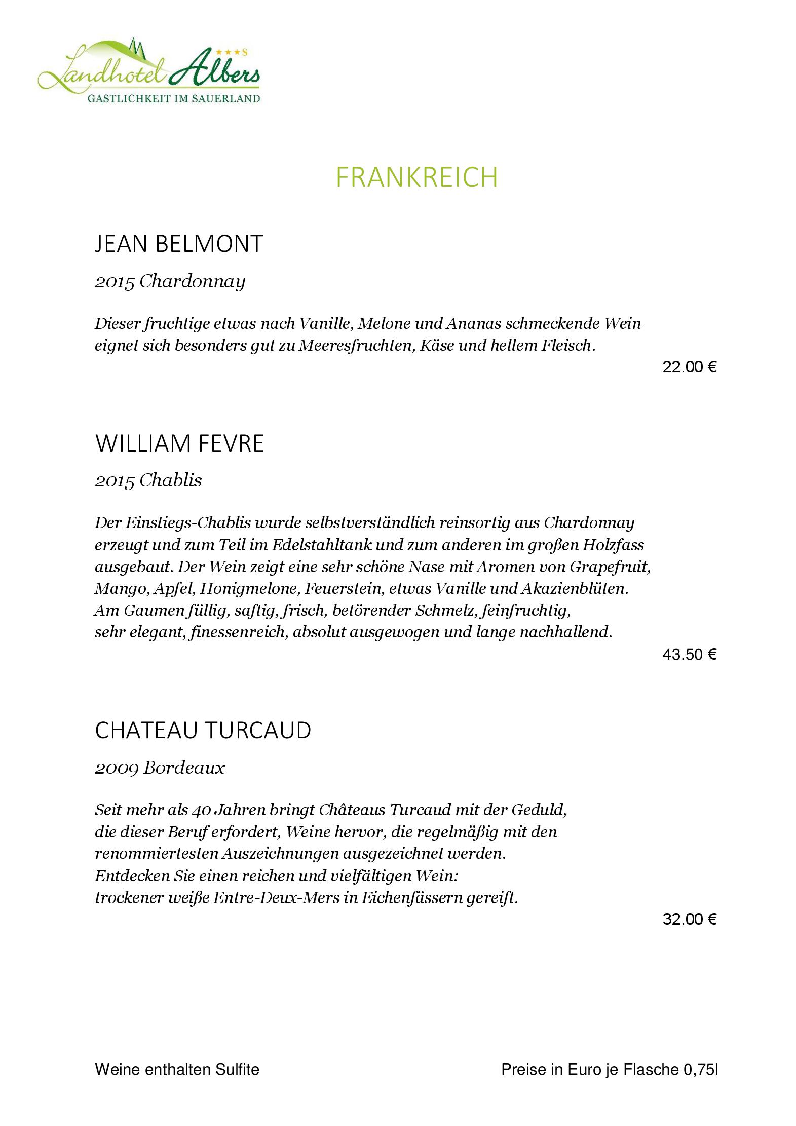 Speisekarte Landhotel Albers in Schmallenberg, Seite 17