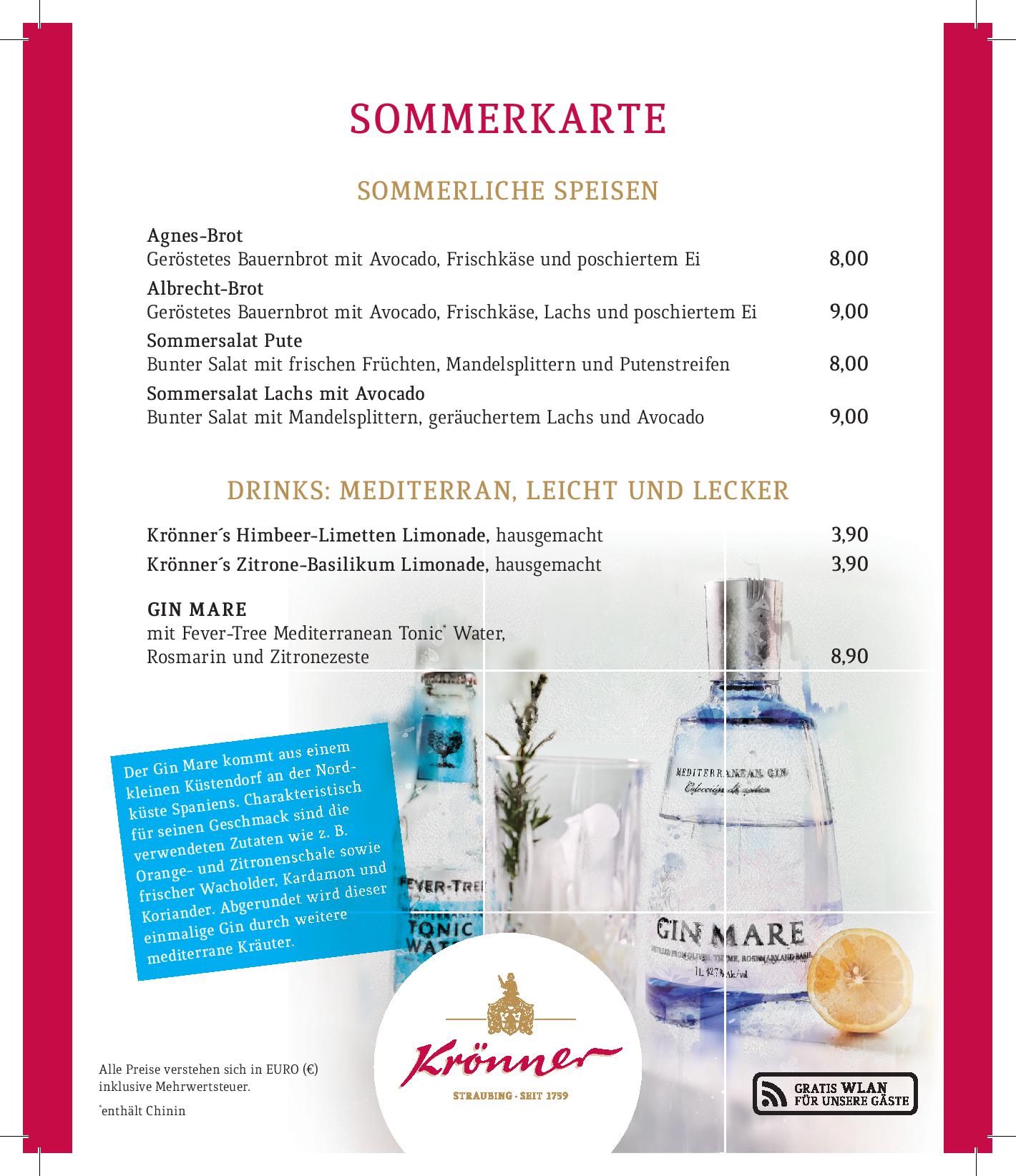 Speisekarte Café - Konditorei - Krönner in Straubing, Seite 1
