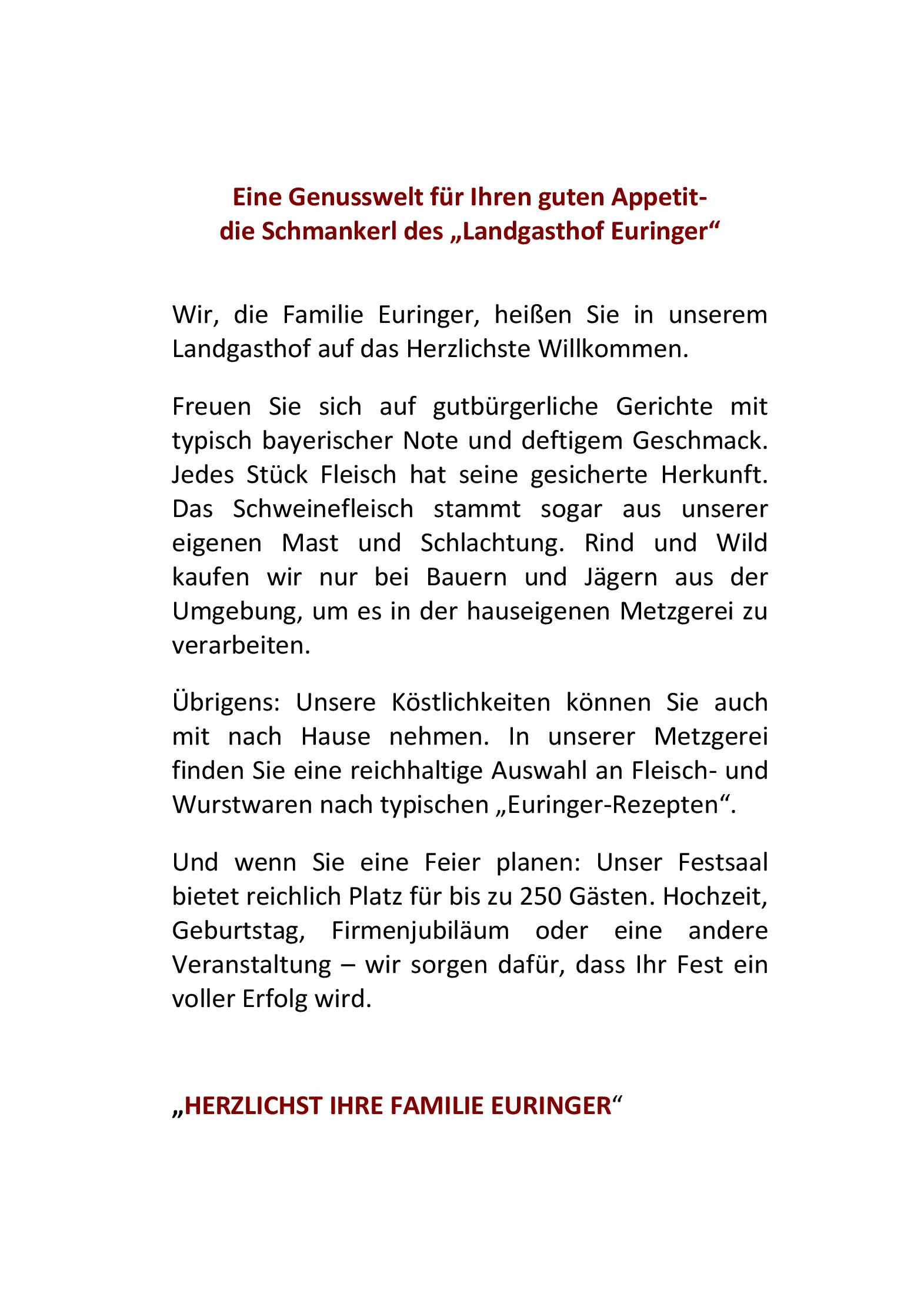 Speisekarte Landgasthof Euringer in Beilngries, Seite 1