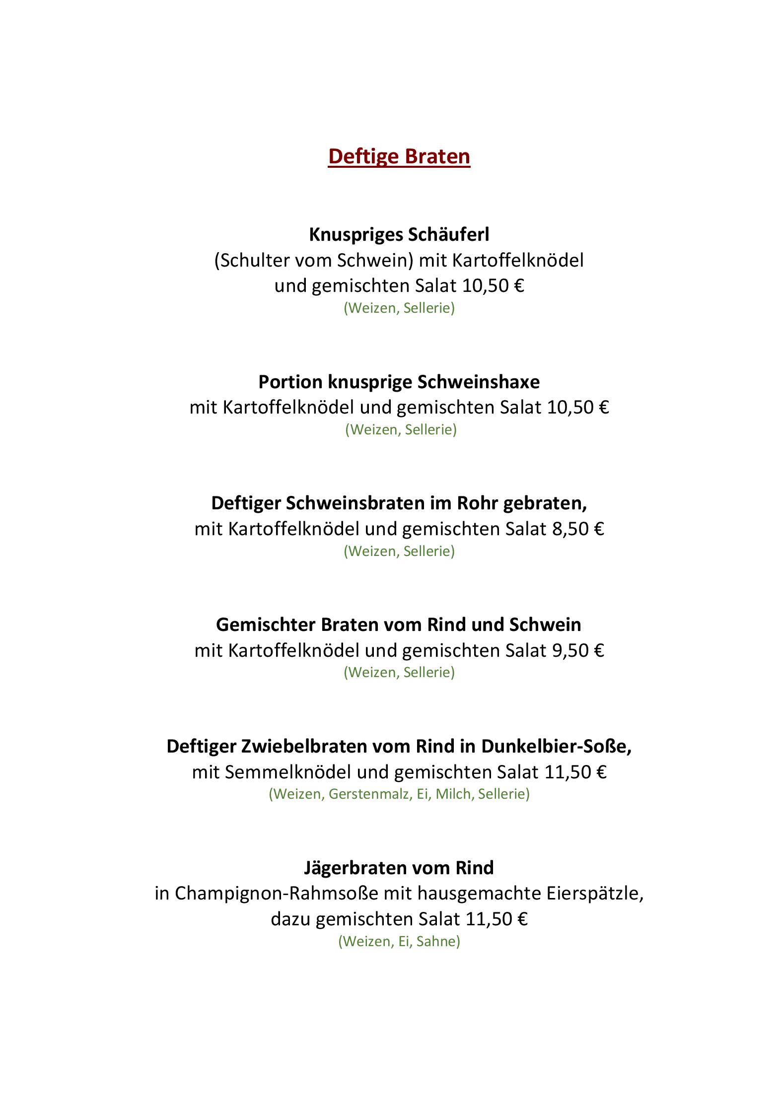 Speisekarte Landgasthof Euringer in Beilngries, Seite 4