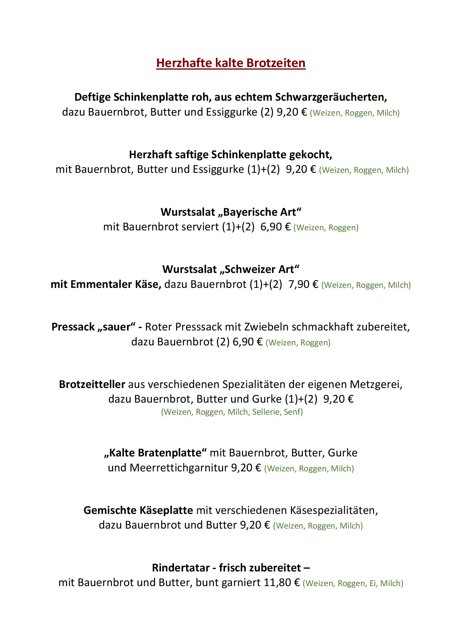 Speisekarte Landgasthof Euringer in Beilngries, Seite 7