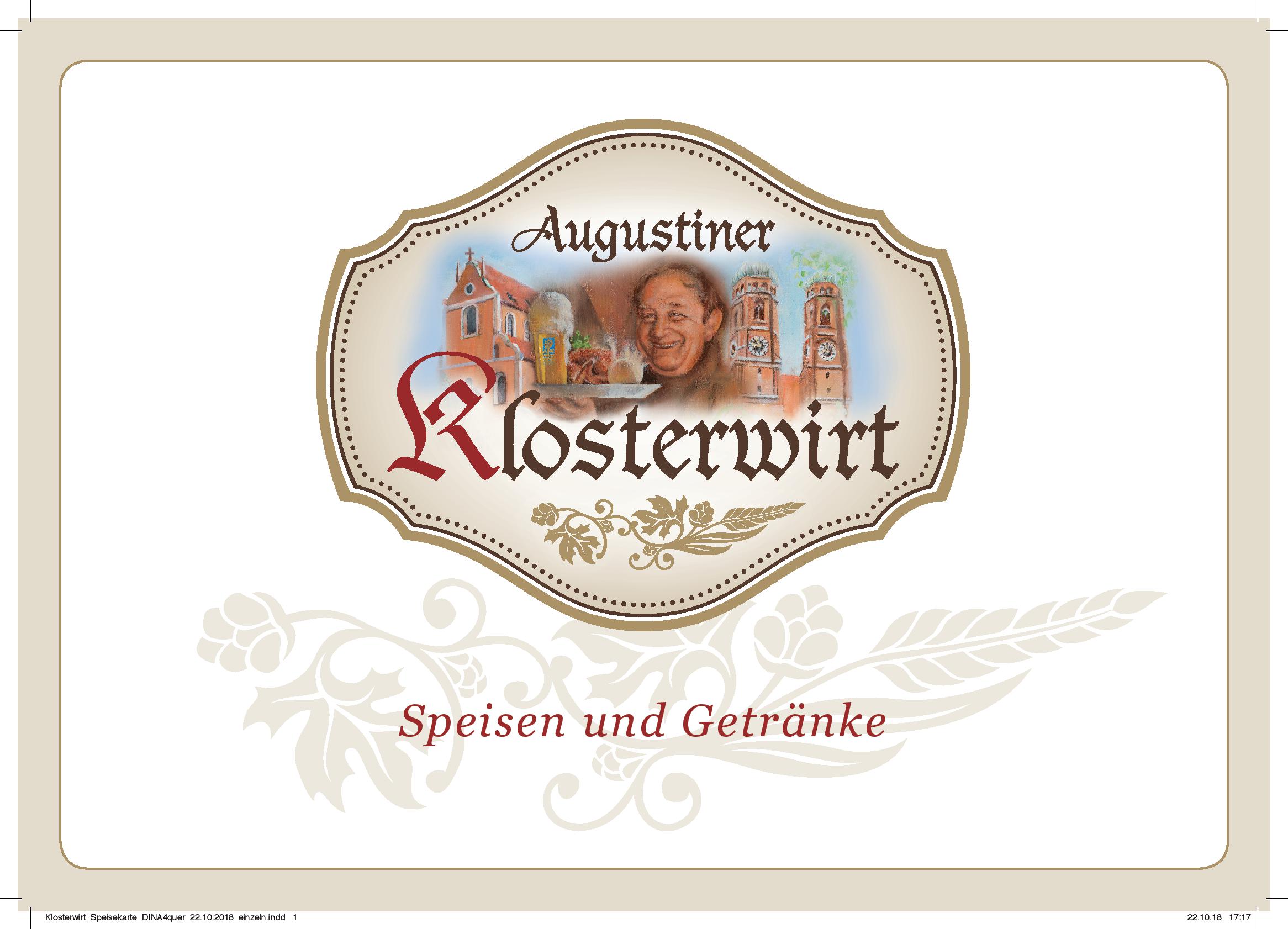 Speisekarte Augustiner Klosterwirt in München, Seite 1