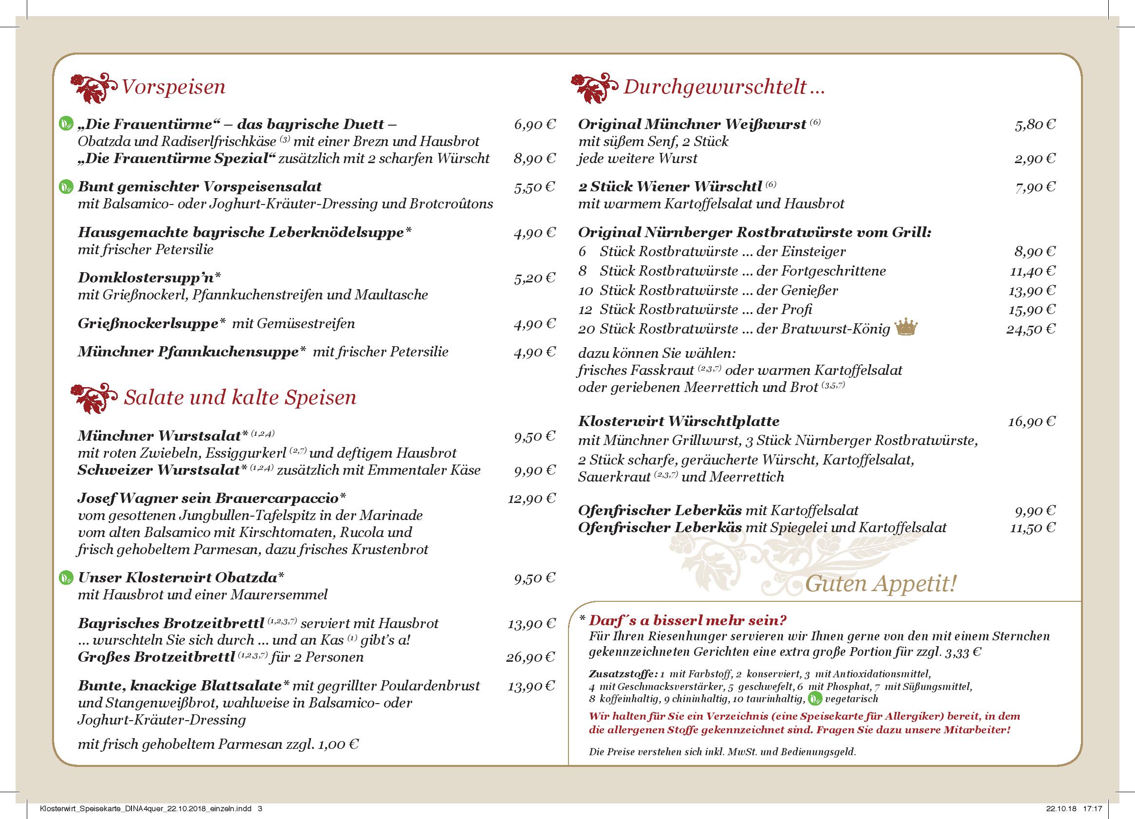 Speisekarte Augustiner Klosterwirt in München, Seite 3