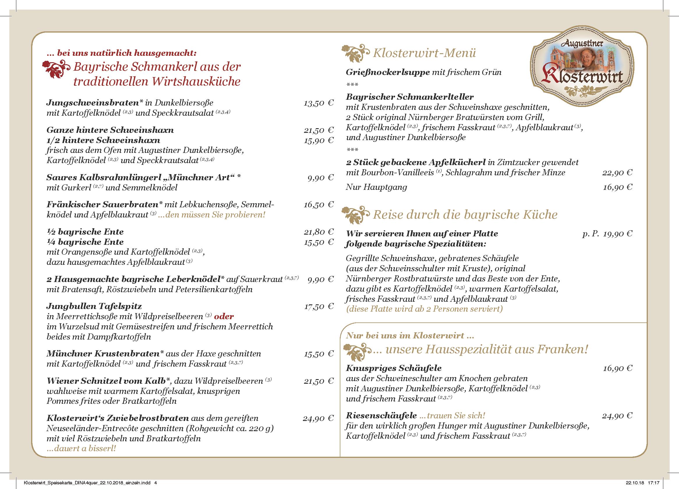 Speisekarte Augustiner Klosterwirt in München, Seite 4
